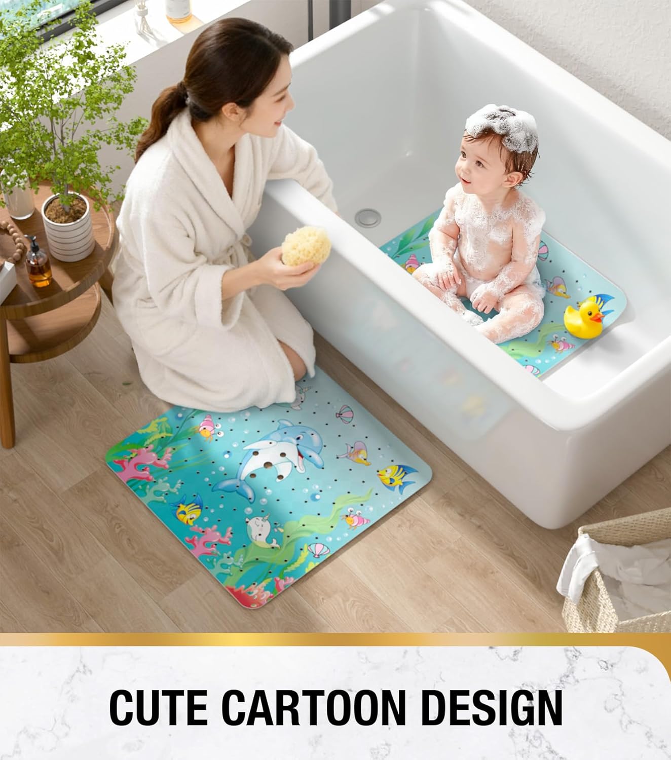 Dolphin Square Shower Mat | Non-Slip Design with 144 Suction Cups | Quick-Dry Surface for Safe Showers 6