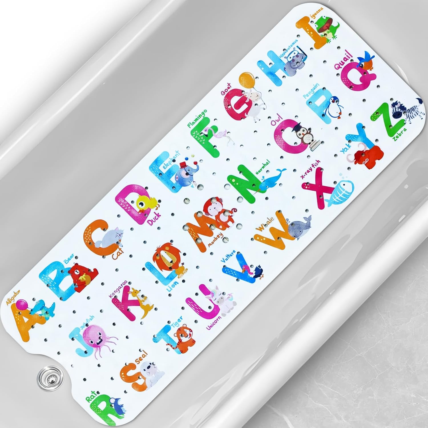 Alphabet Animals | Non-Slip Bath Mat with 200 Suction Cups | Safe & Educational Design for Toddler Learning 1
