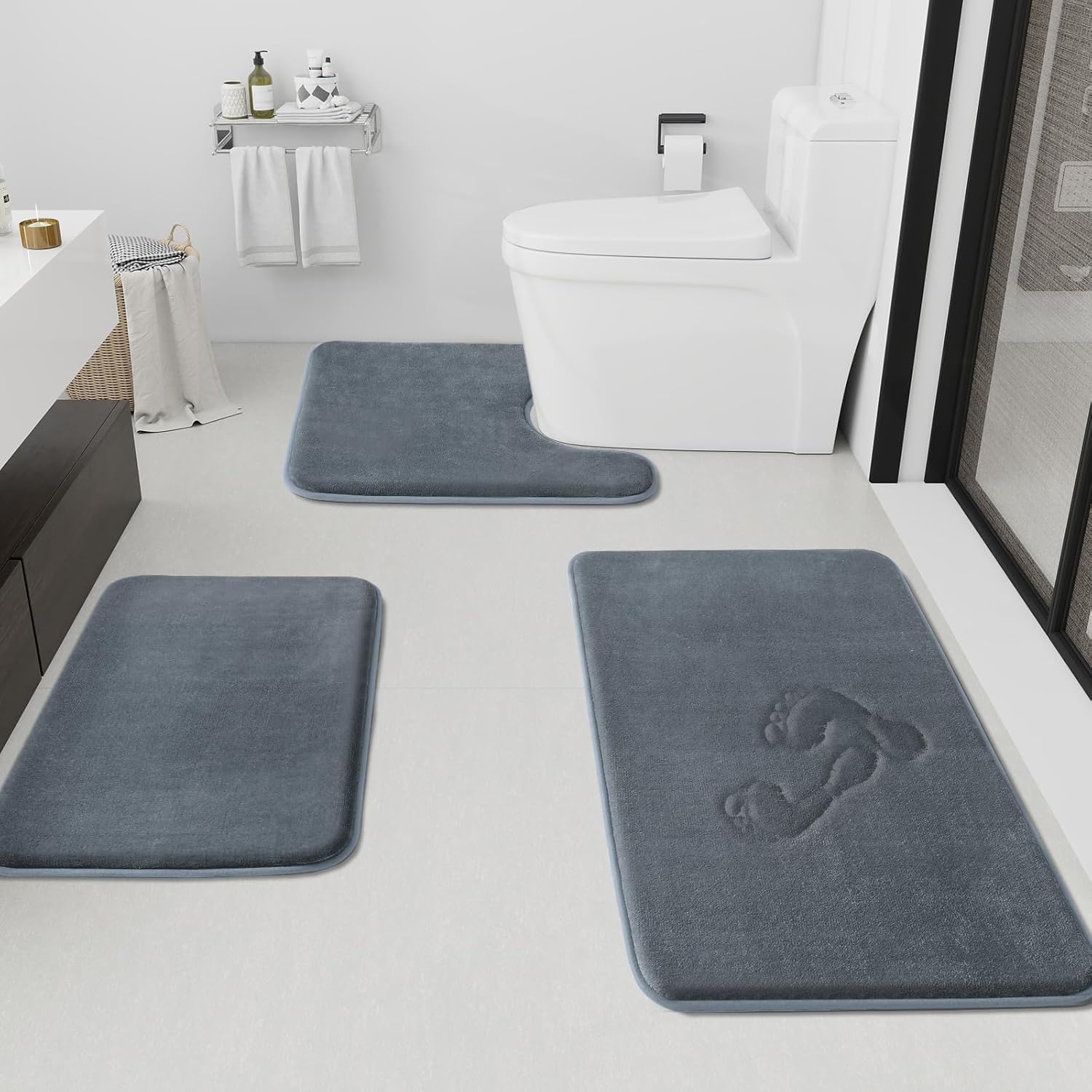 Velvet Bath Rug Set | Ultra-Soft Non-Slip Mats with Memory Foam | Cozy Comfort for Bathroom Safety 1