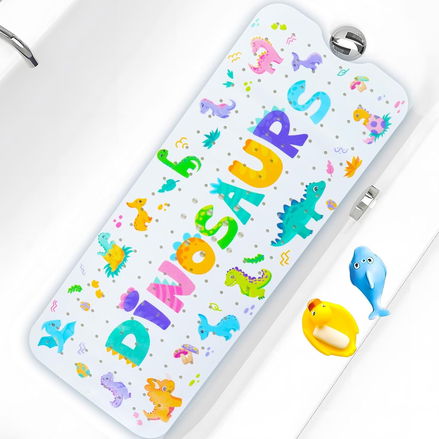Dino Letters | Non-Slip Bath Mat with Extra Long Design | Safe & Fun Bathing for Kids 1