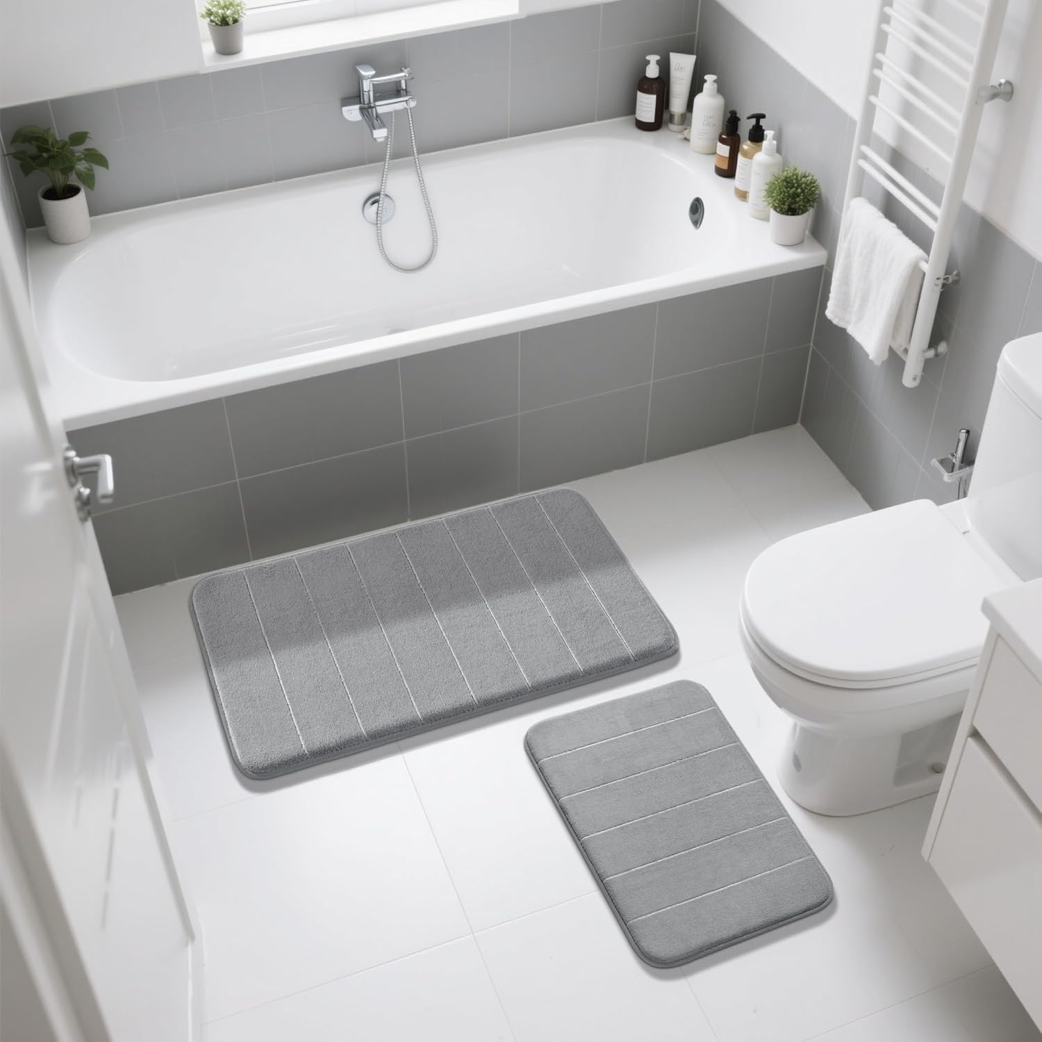 Memory Foam Bath Mat Set | Non-Slip Bathroom Rugs for Soft Comfort & Quick Drying 7