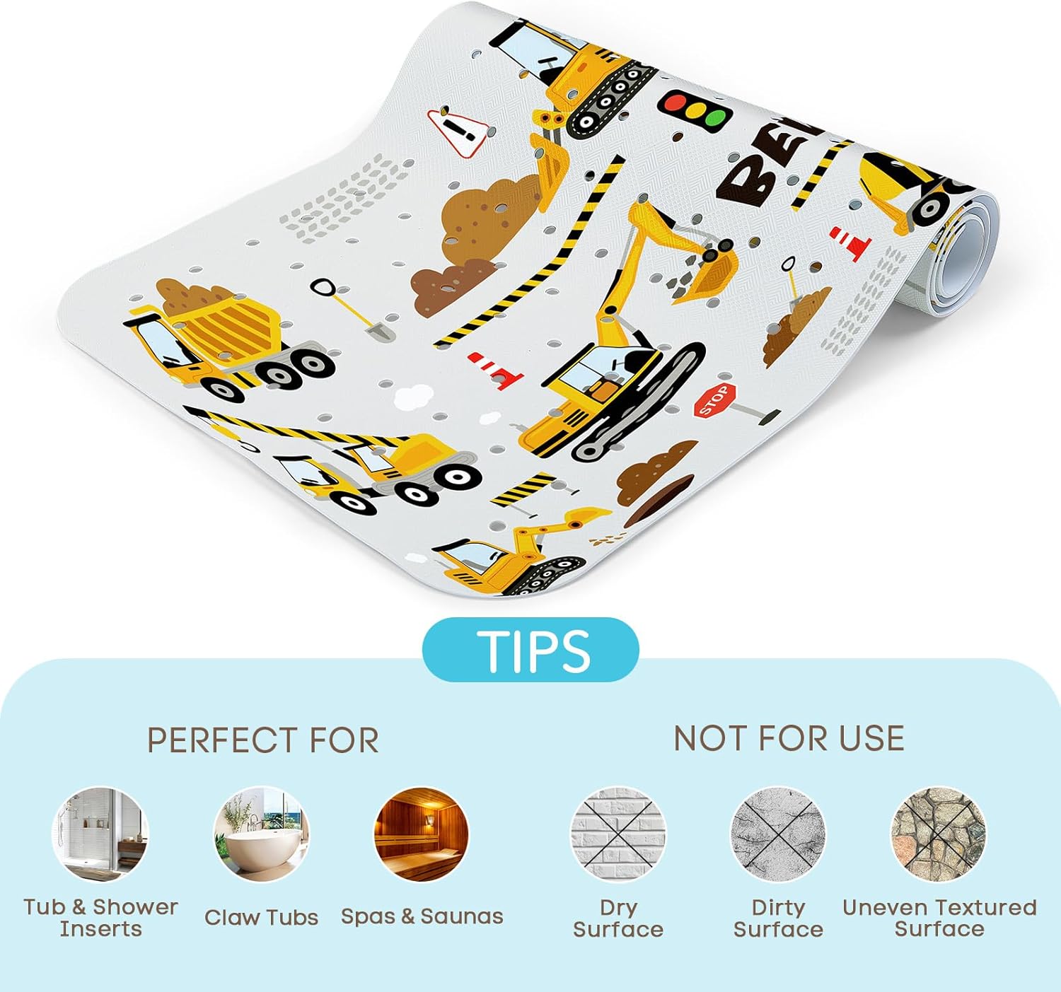 Fun Vehicle Bath Mat | Non-Slip Design with Educational Illustrations | Safe Bathing for Kids 6
