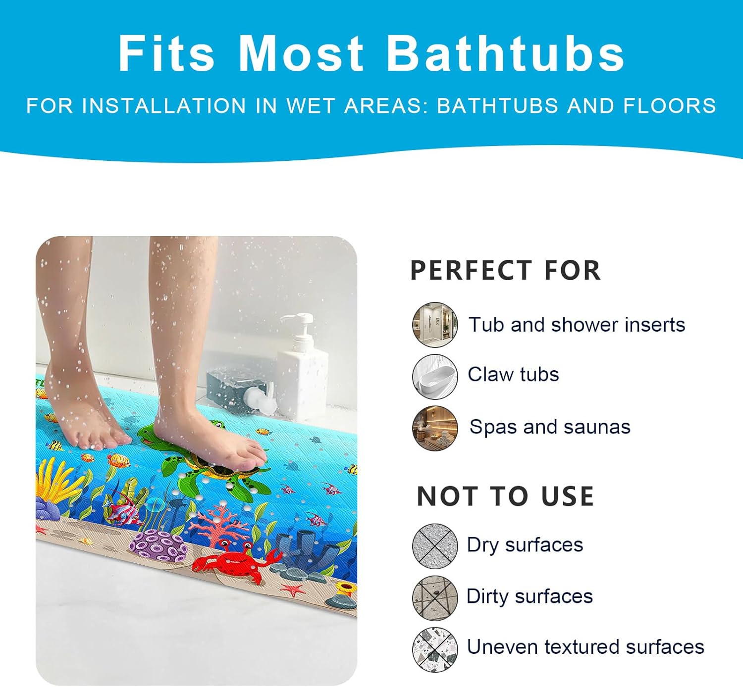Ocean Friends | Non-Slip Bath Mat with 200 Suction Cups | Eco-Certified Safety for Kids 5