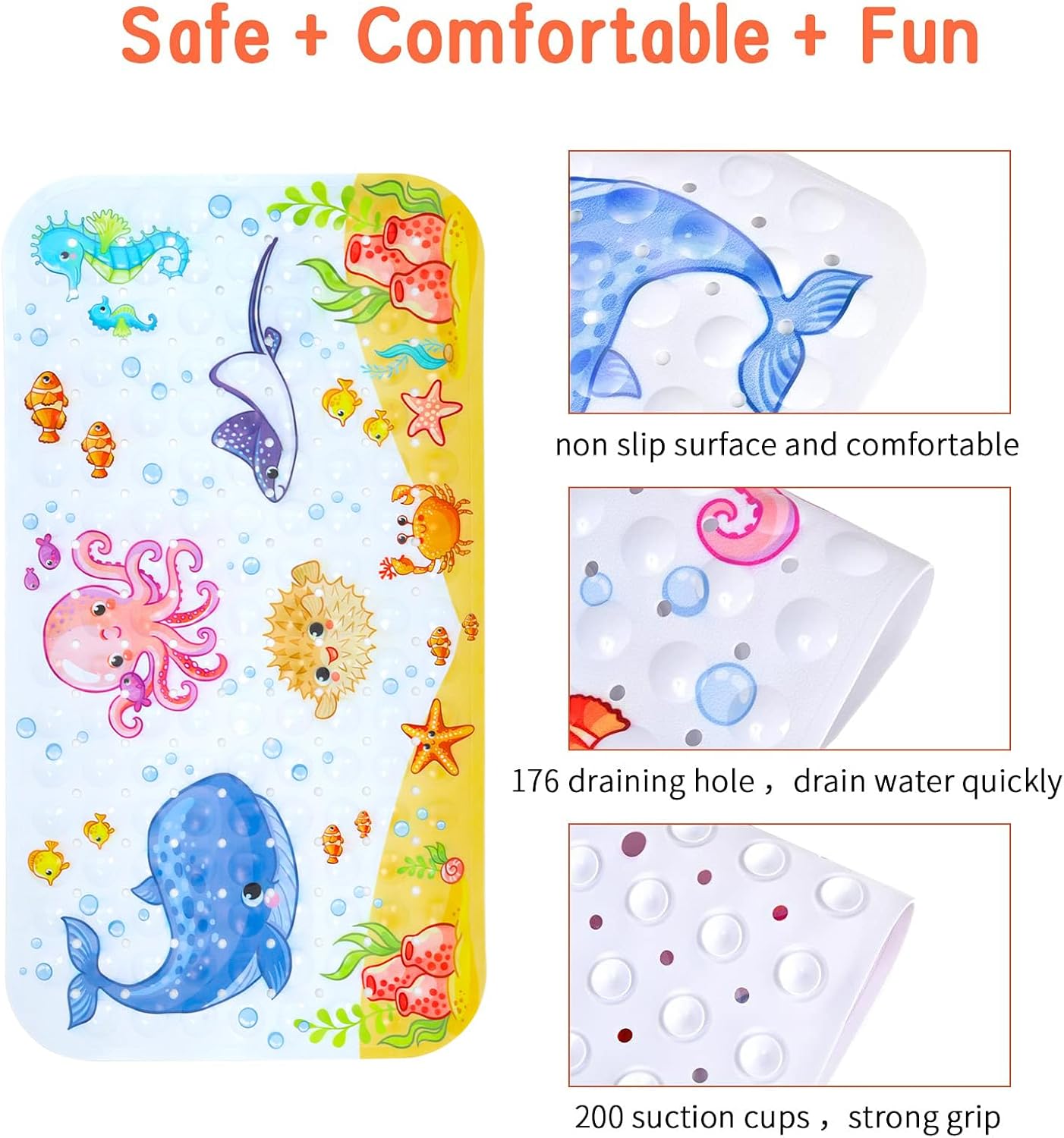 Colorful Octopus Bath Mat | Non-Slip Design with 200 Suction Cups for Safety 3