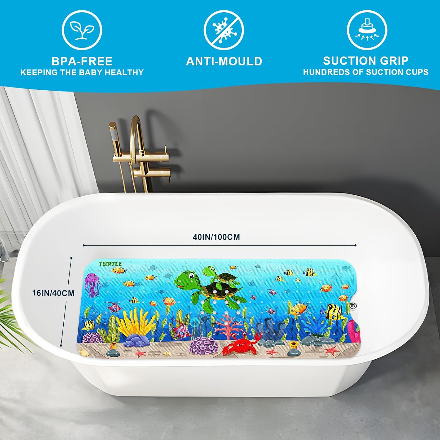 Ocean Friends | Non-Slip Bath Mat with 200 Suction Cups | Eco-Certified Safety for Kids 2