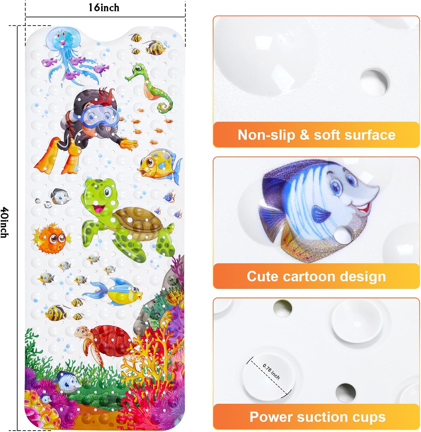 Turtle Bath Mat | Non-Slip Shower Mat with Strong Suction Cups | Safe & Fun Bathing for Kids 3