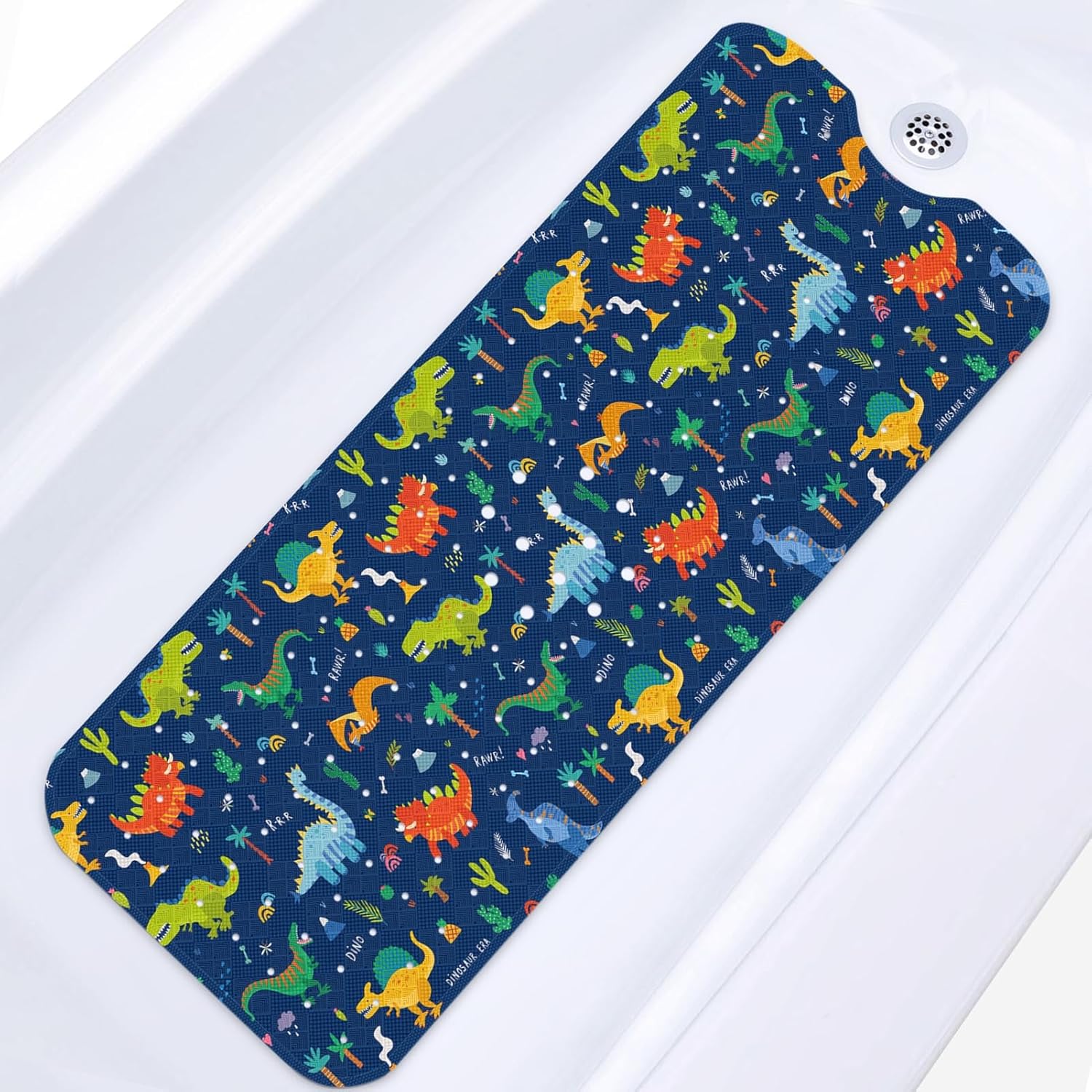 Dino Splash | Extra Long Non-Slip Bath Mat with Cute Dinosaur Design | Safe & Durable for Kids 1