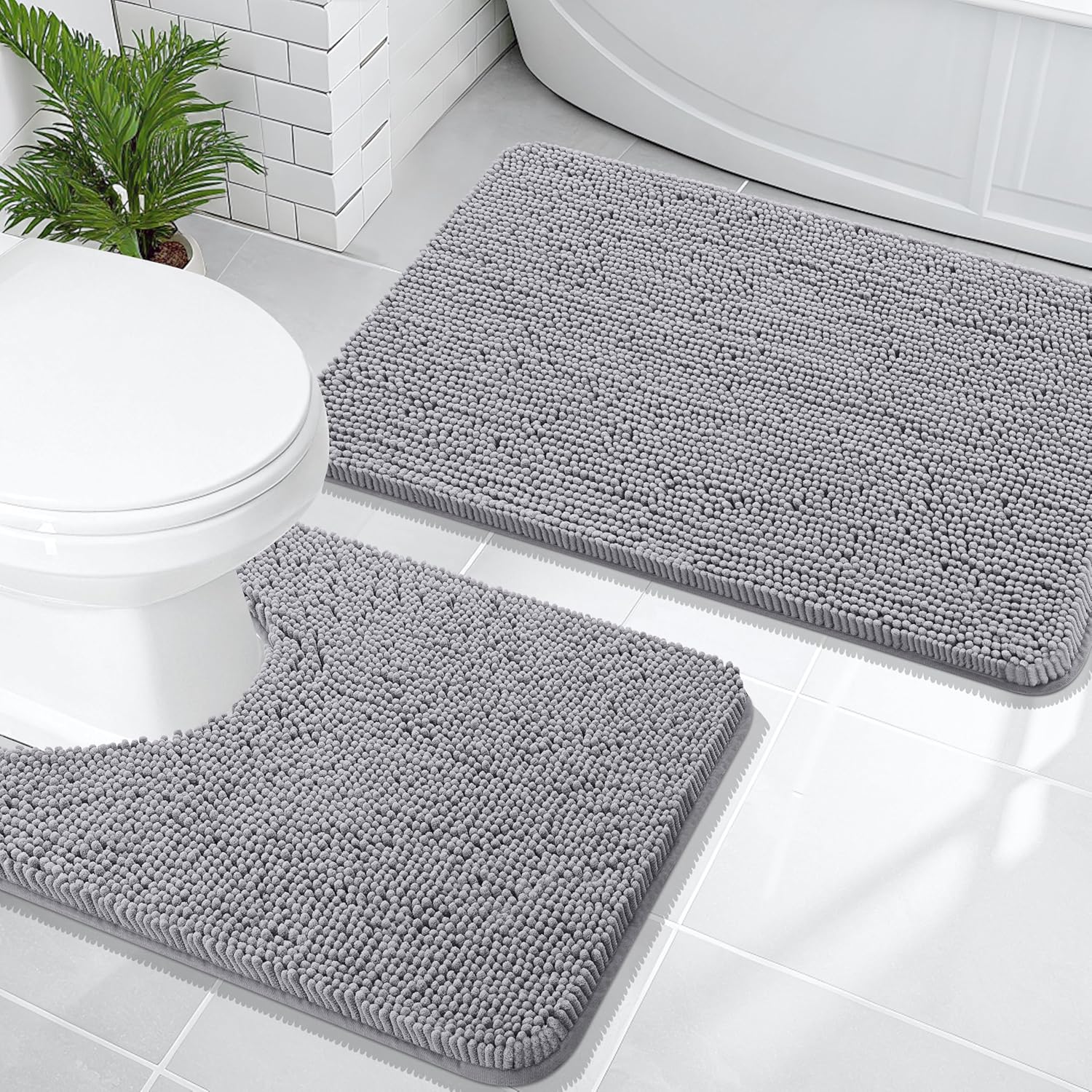 Chenille Bathroom Rug Set | Ultra-Soft Bath Mat with Non-Slip Backing | Quick-Dry Comfort for Safety 1