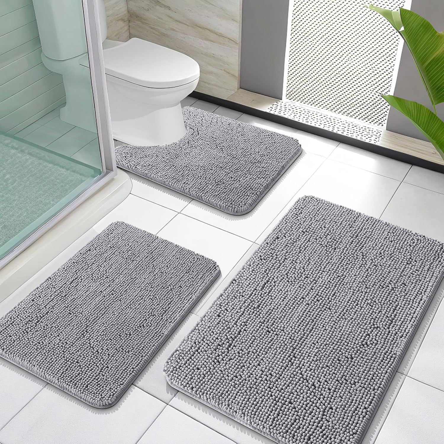 Chenille Bath Rug Set | Non-Slip Quick-Dry 3-Piece Collection for Cozy Safety 1