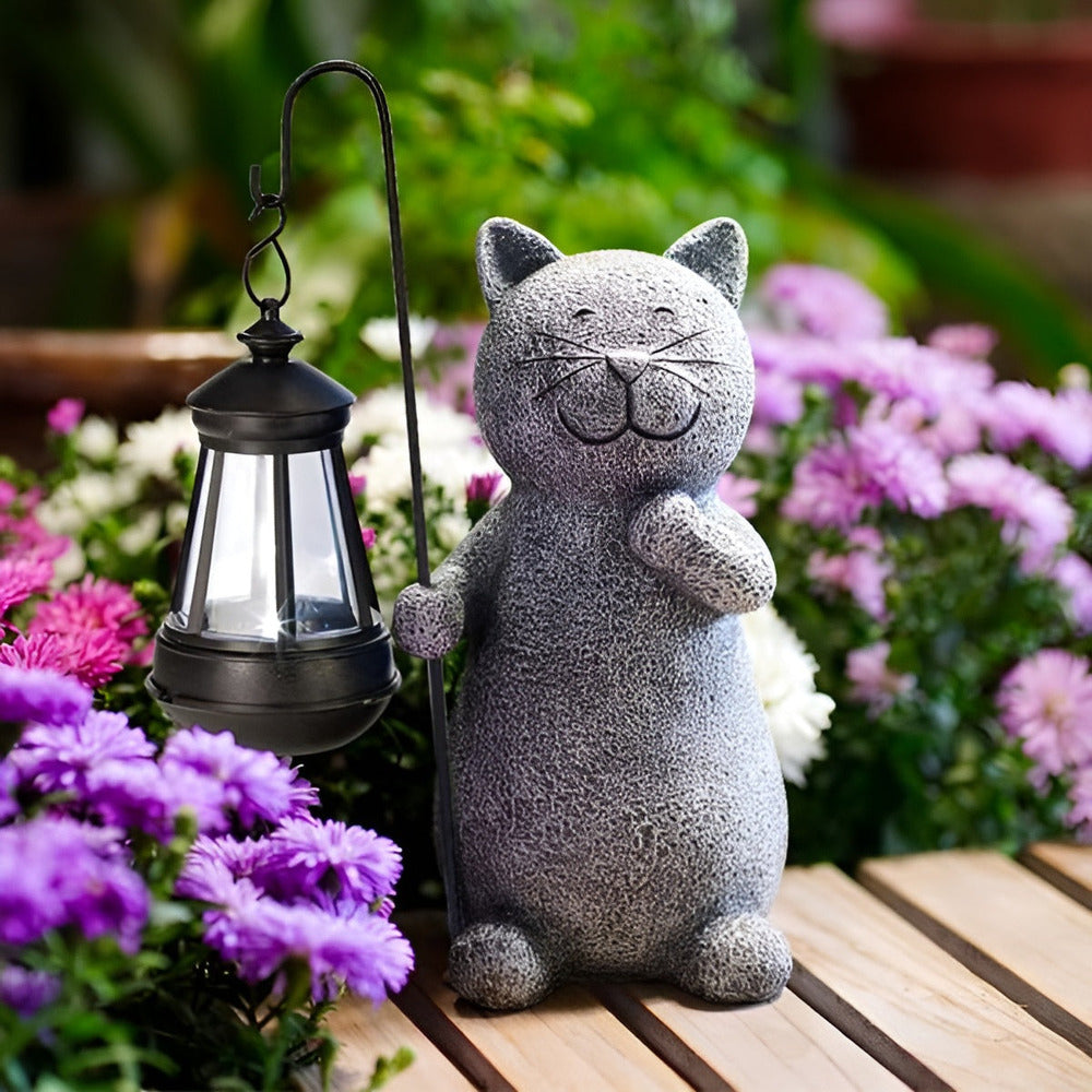 Charming Cat Garden Statue | Solar Lantern Light for Outdoor Decor 2