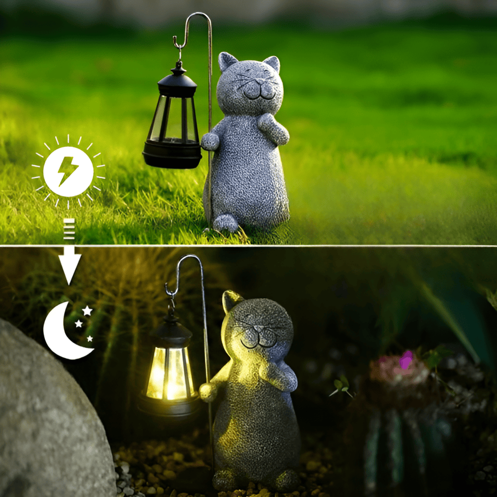 Charming Cat Garden Statue | Solar Lantern Light for Outdoor Decor 5
