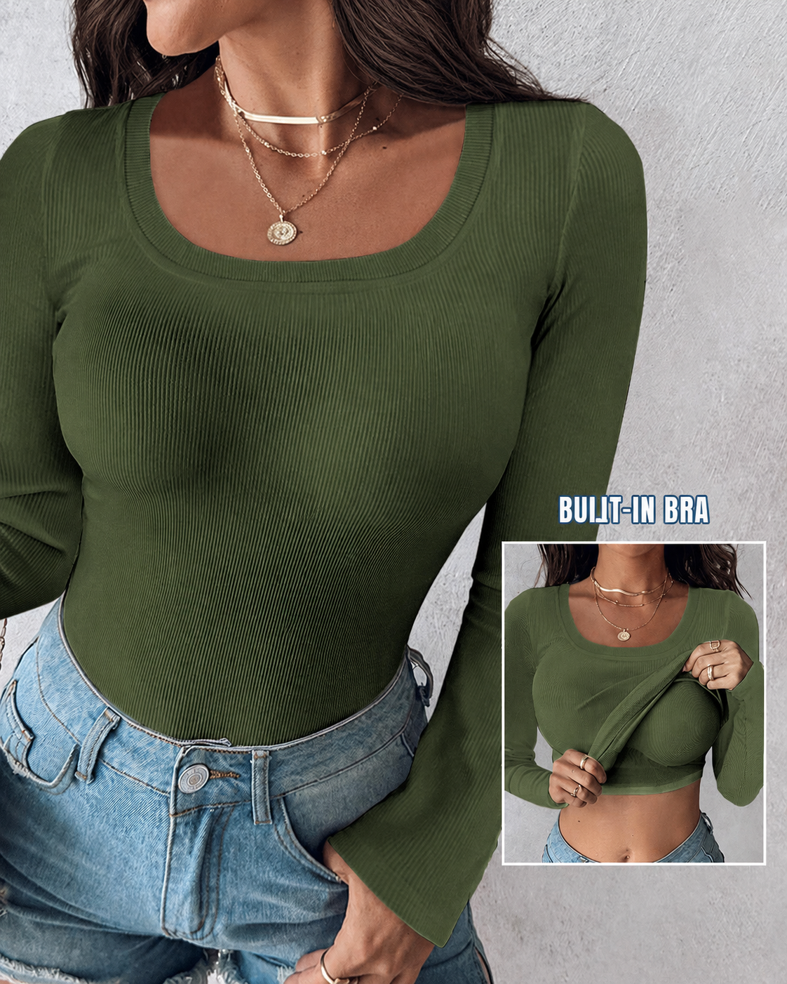 The Ribbed Long Sleeve ā Built-In Bra | Buy 2, Get 1 FREE