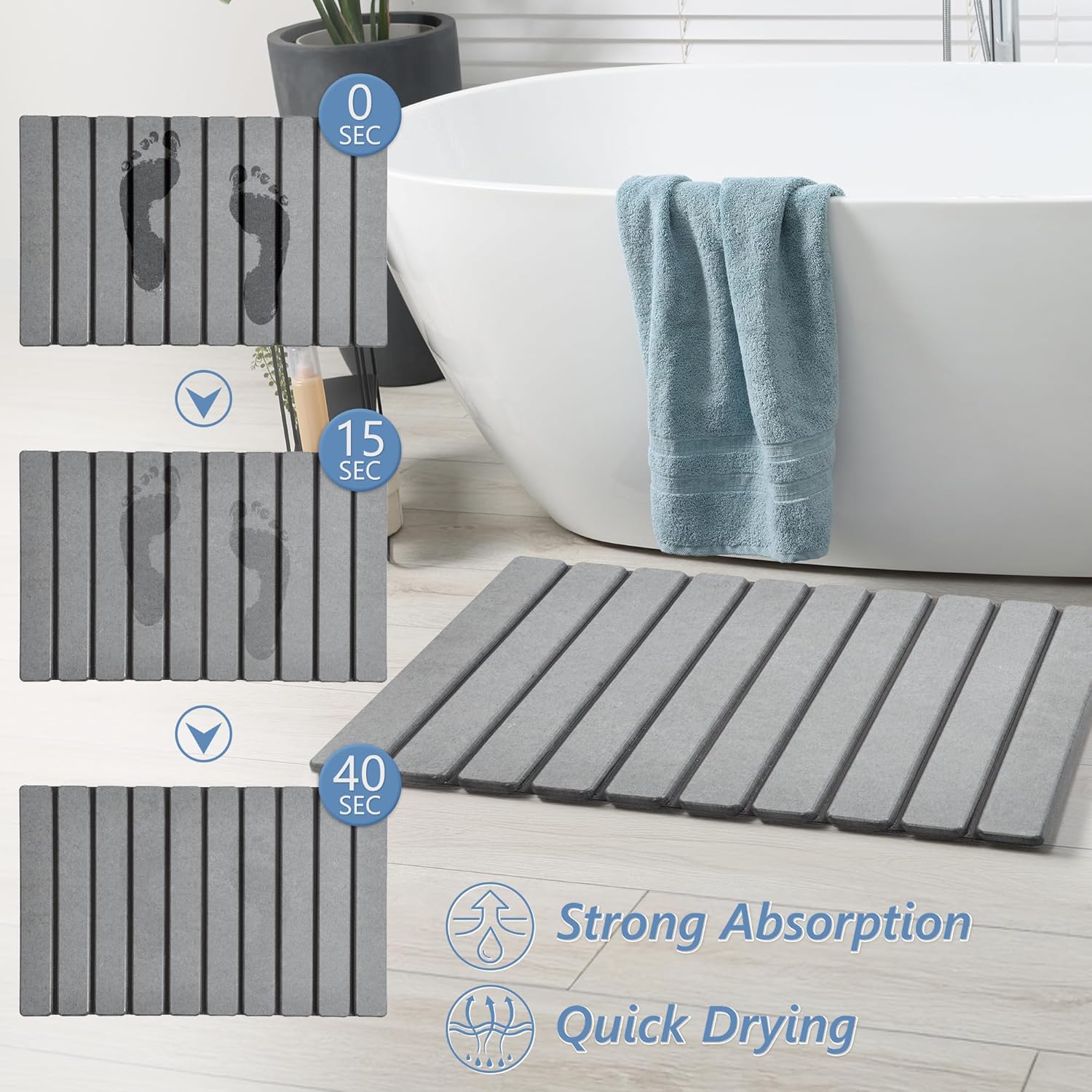 Eco-Friendly Bath Mat | Quick Dry Diatomaceous Earth Design for Clean, Dry Floors 2