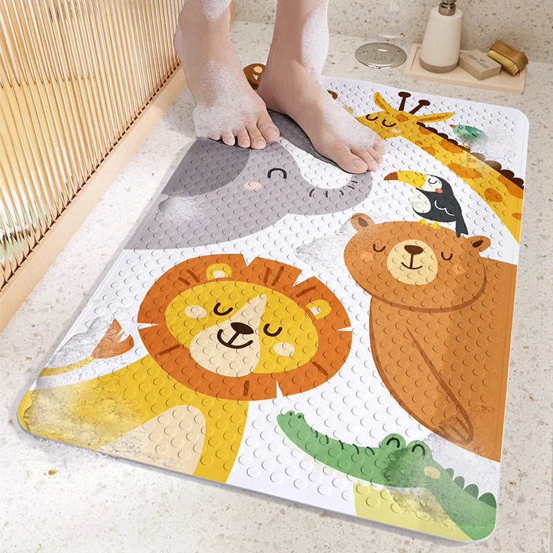 Adorable Cartoon Animals Bath Mat with Non-Slip Massage Cups for Safe Bathing 1
