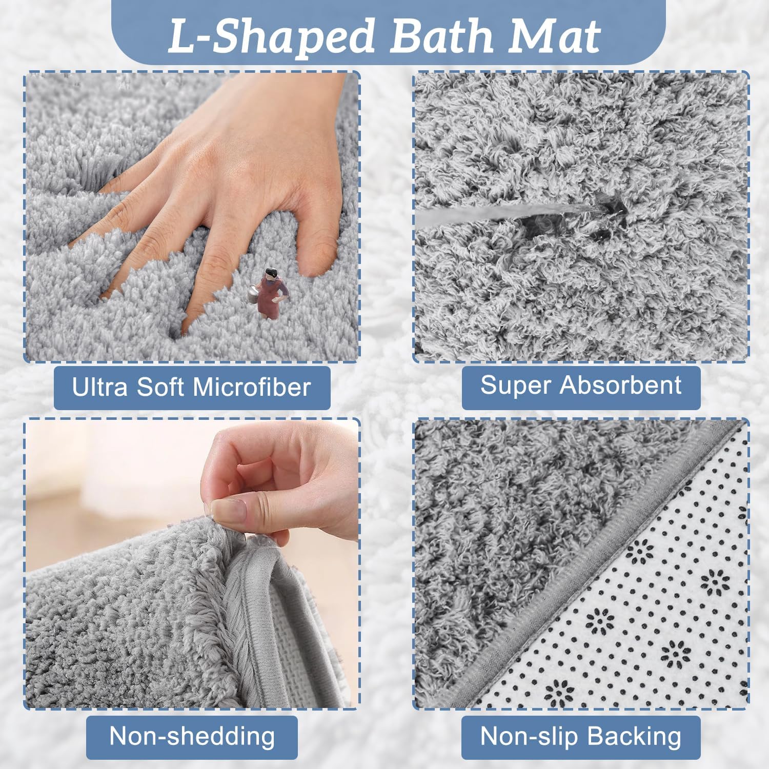 Funvalley | L-Shaped Shower Mat with Ultra Absorbent Microfibre Design | Non-Slip Safety for Corner Showers 2