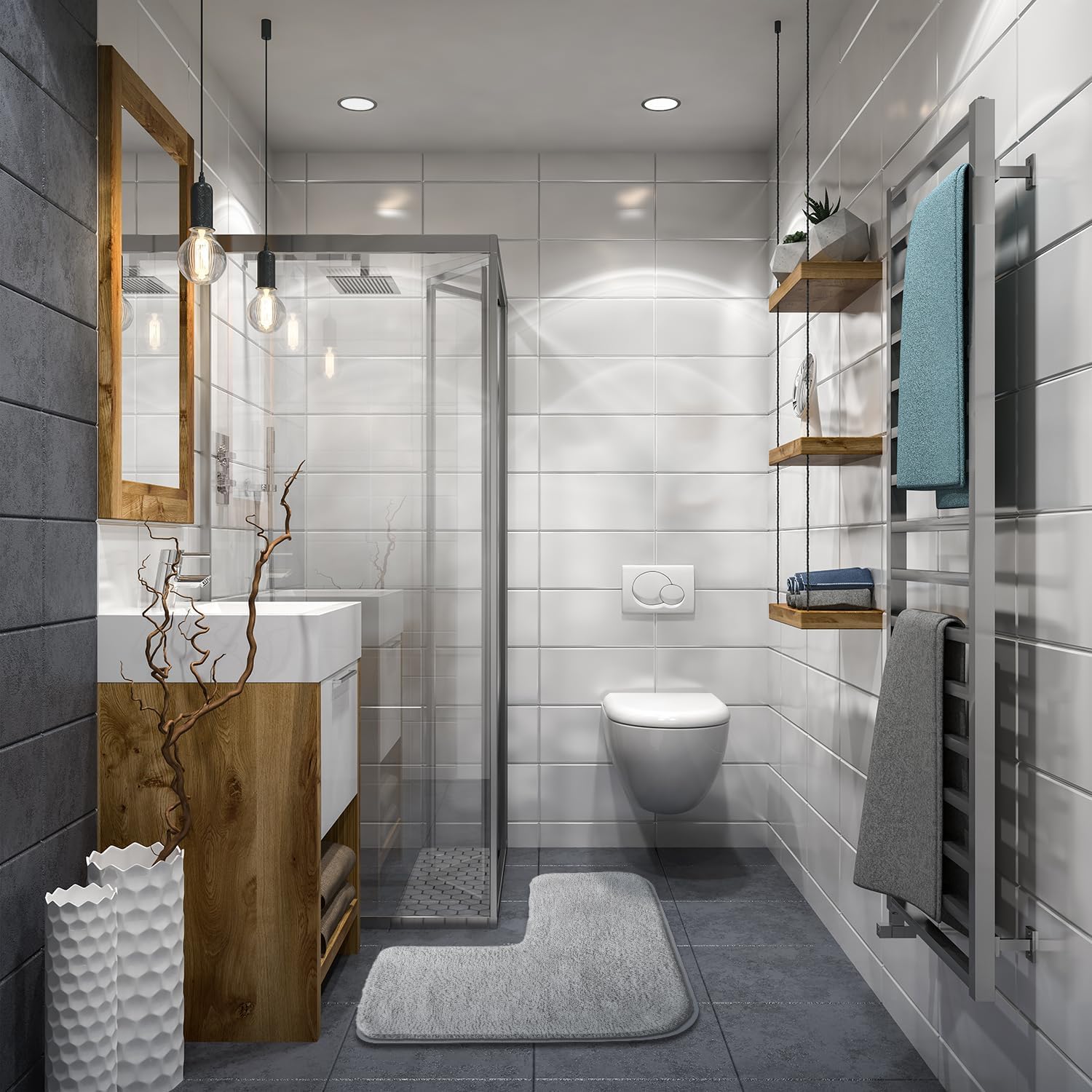 Funvalley | L-Shaped Shower Mat with Ultra Absorbent Microfibre Design | Non-Slip Safety for Corner Showers 3