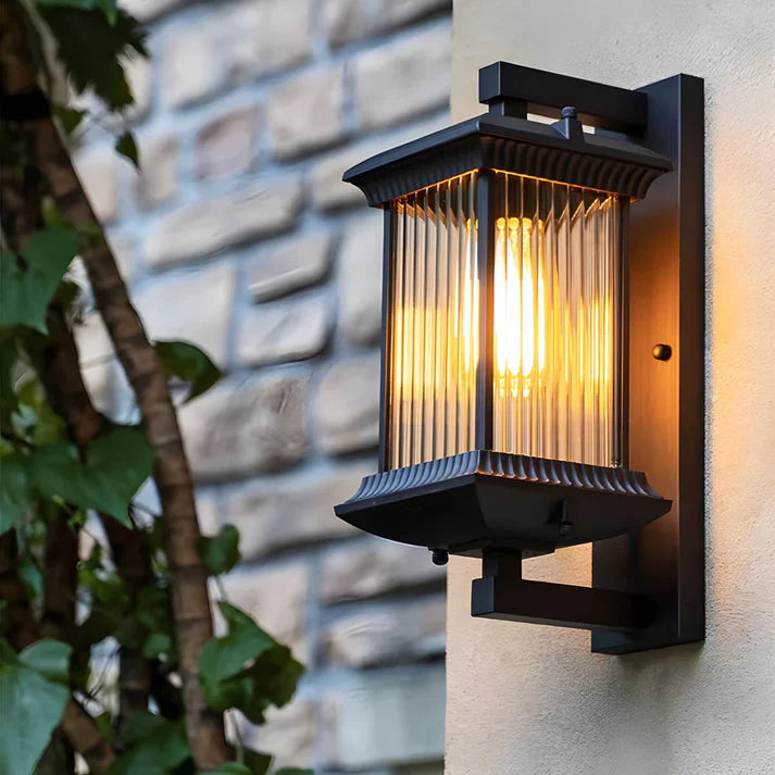 Modern Outdoor Wall Light | Lantern-Style Design with Fluted Glass | Weather-Resistant Illumination for Entryways and Patios 1