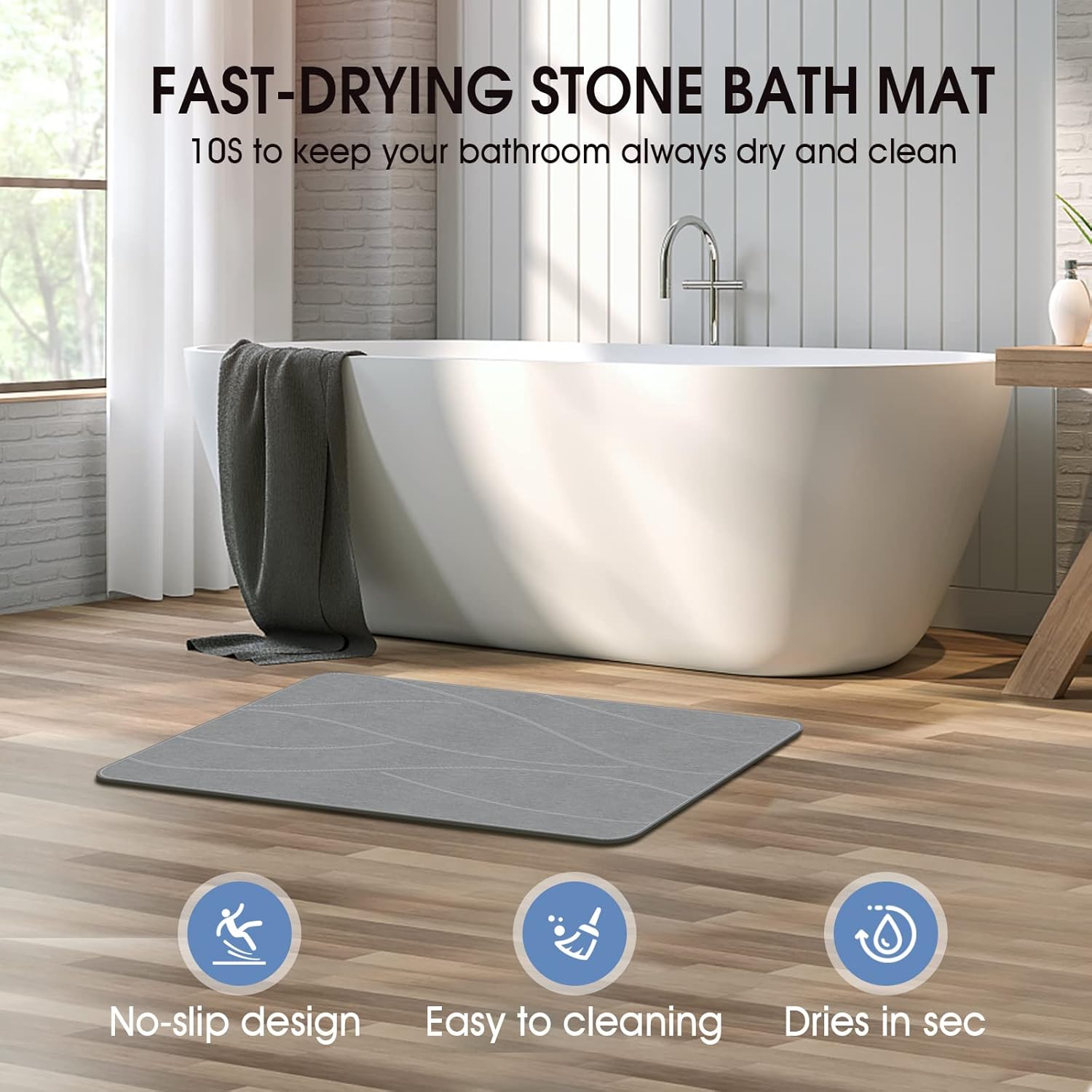Natural Diatomaceous Earth Bath Mat with Quick Drying & Anti-Slip Design | Hygienic Rug for Clean and Safe Spaces 3