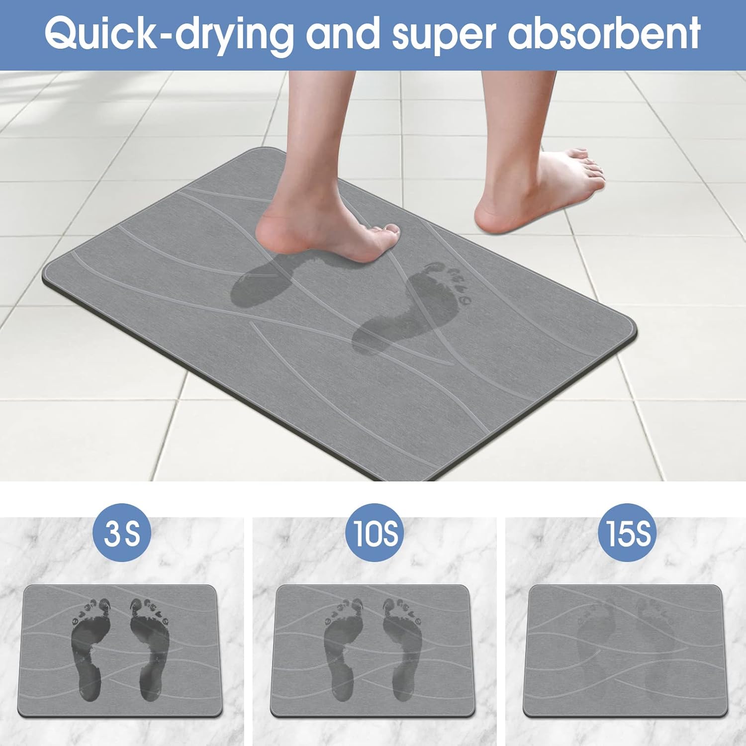 Natural Diatomaceous Earth Bath Mat with Quick Drying & Anti-Slip Design | Hygienic Rug for Clean and Safe Spaces 4