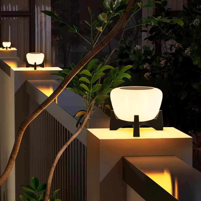 Elegant Solar Fence Post Light with Round White Glass Shade for Soft Illumination 3