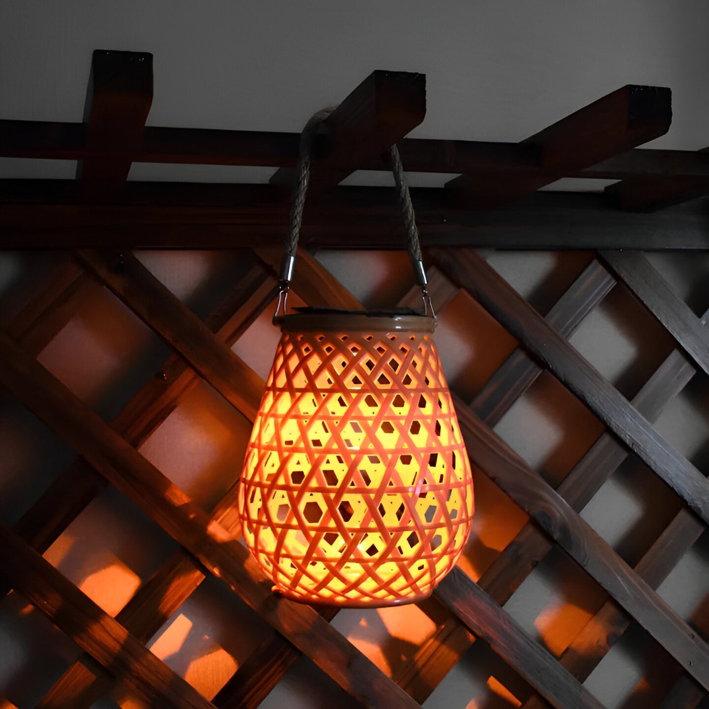 Elegant Solar Outdoor Lantern Light with Woven Pattern Shade for Ambient Lighting 1