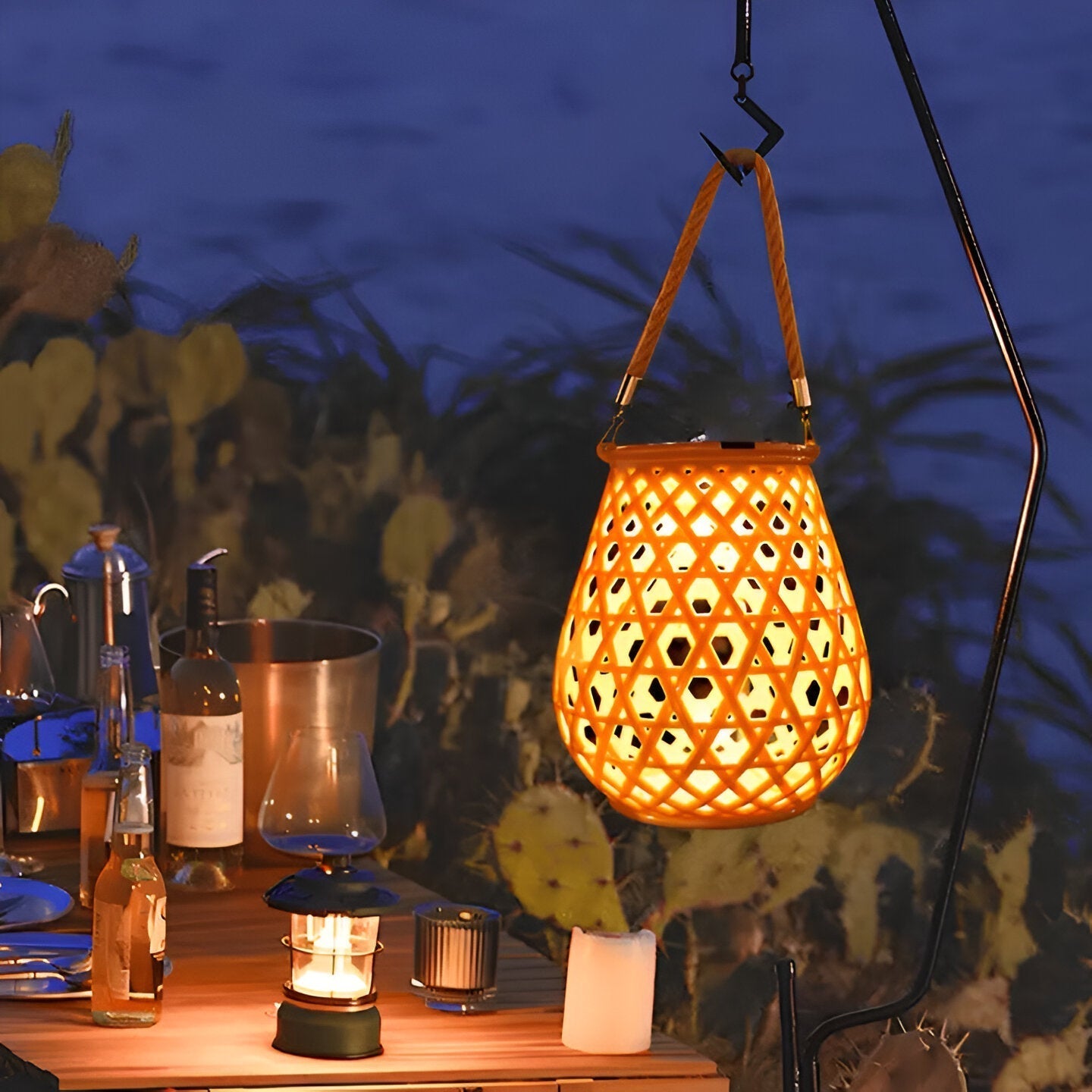 Elegant Solar Outdoor Lantern Light with Woven Pattern Shade for Ambient Lighting 5