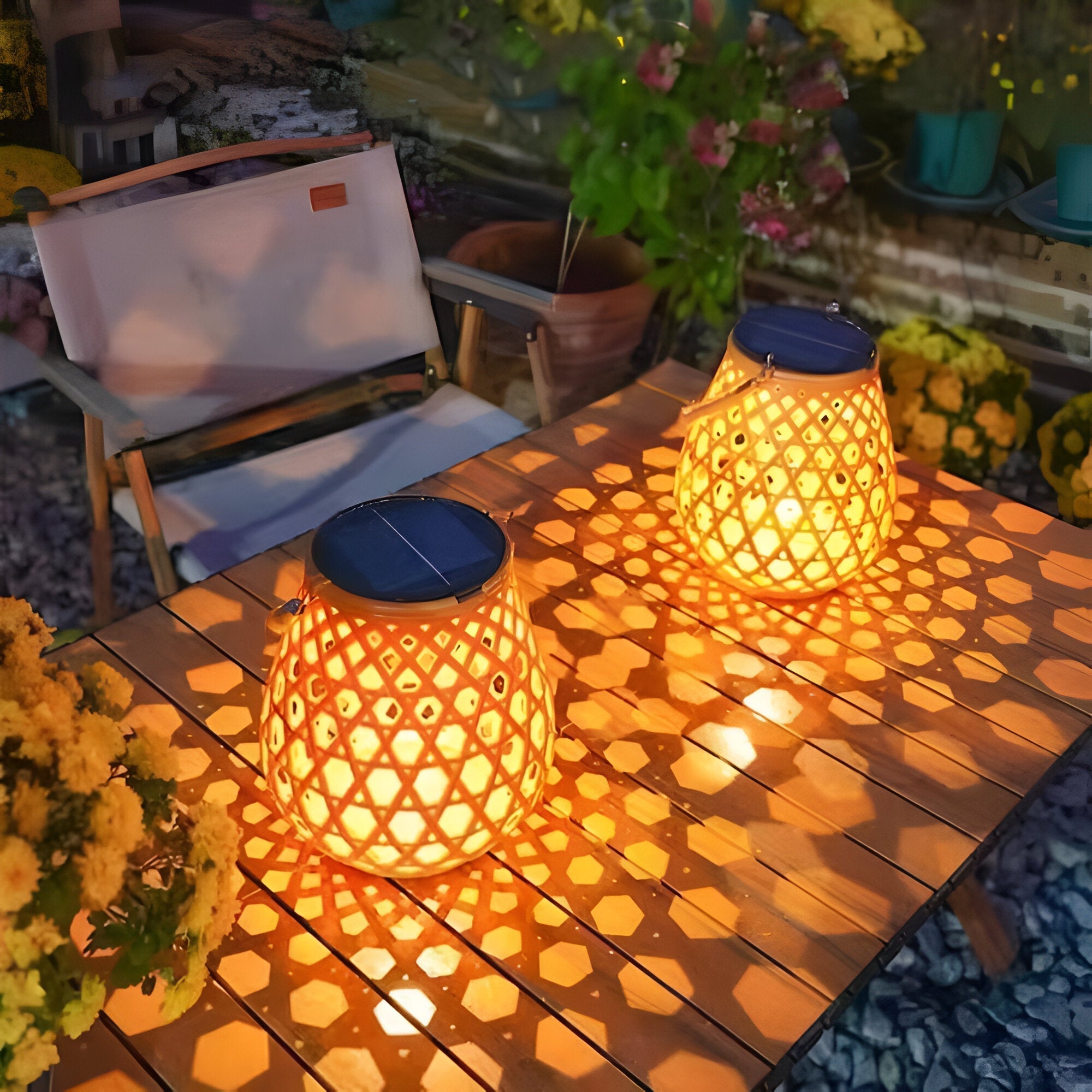 Elegant Solar Outdoor Lantern Light with Woven Pattern Shade for Ambient Lighting 6
