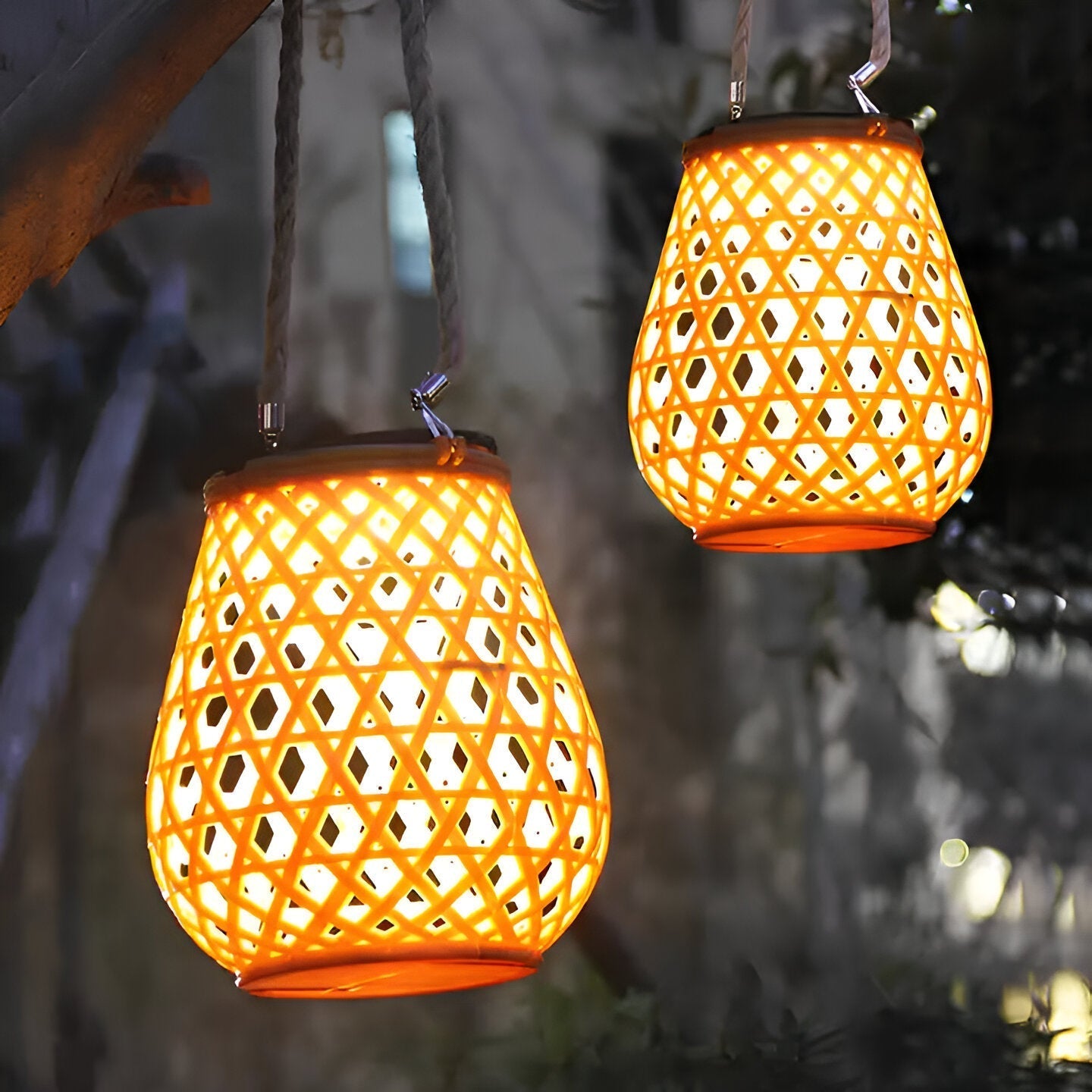 Elegant Solar Outdoor Lantern Light with Woven Pattern Shade for Ambient Lighting 7