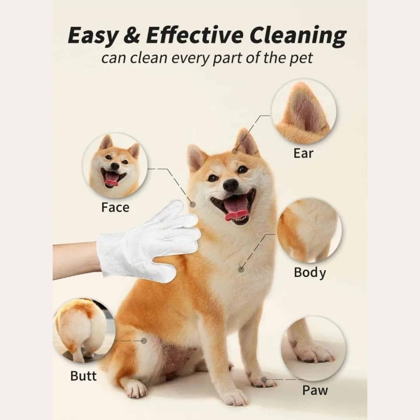 Pet Cleaning Wipes | Glove-Fit Design with Aloe & Jojoba Oil | Gentle Clean for Happy Pets 6