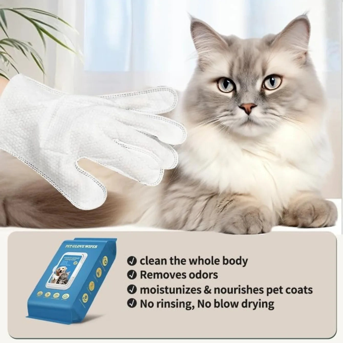 Pet Cleaning Wipes | Glove-Fit Design with Aloe & Jojoba Oil | Gentle Clean for Happy Pets 7