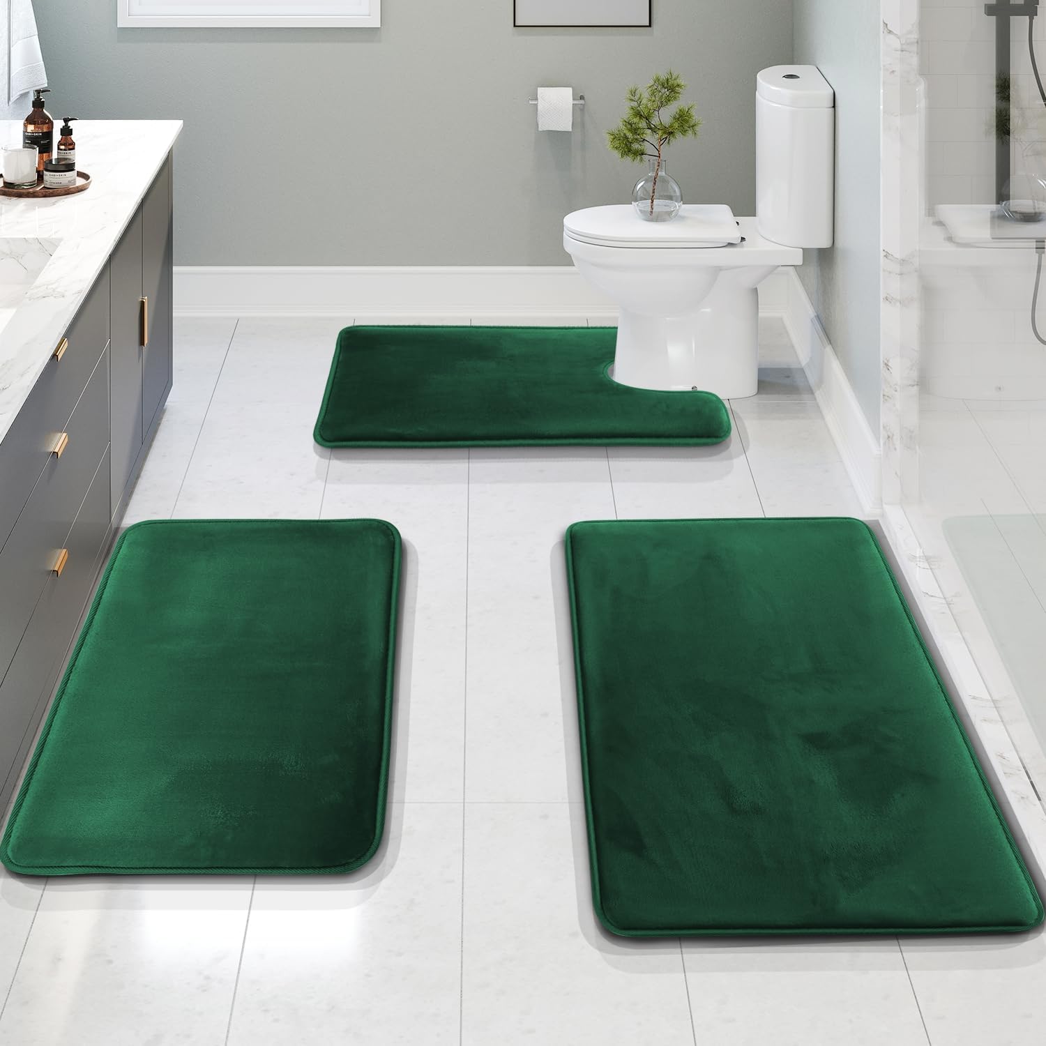 Velvet Memory Foam Bath Mat Set with Non-Slip Backing | Quick-Dry Rugs for Comfort 1