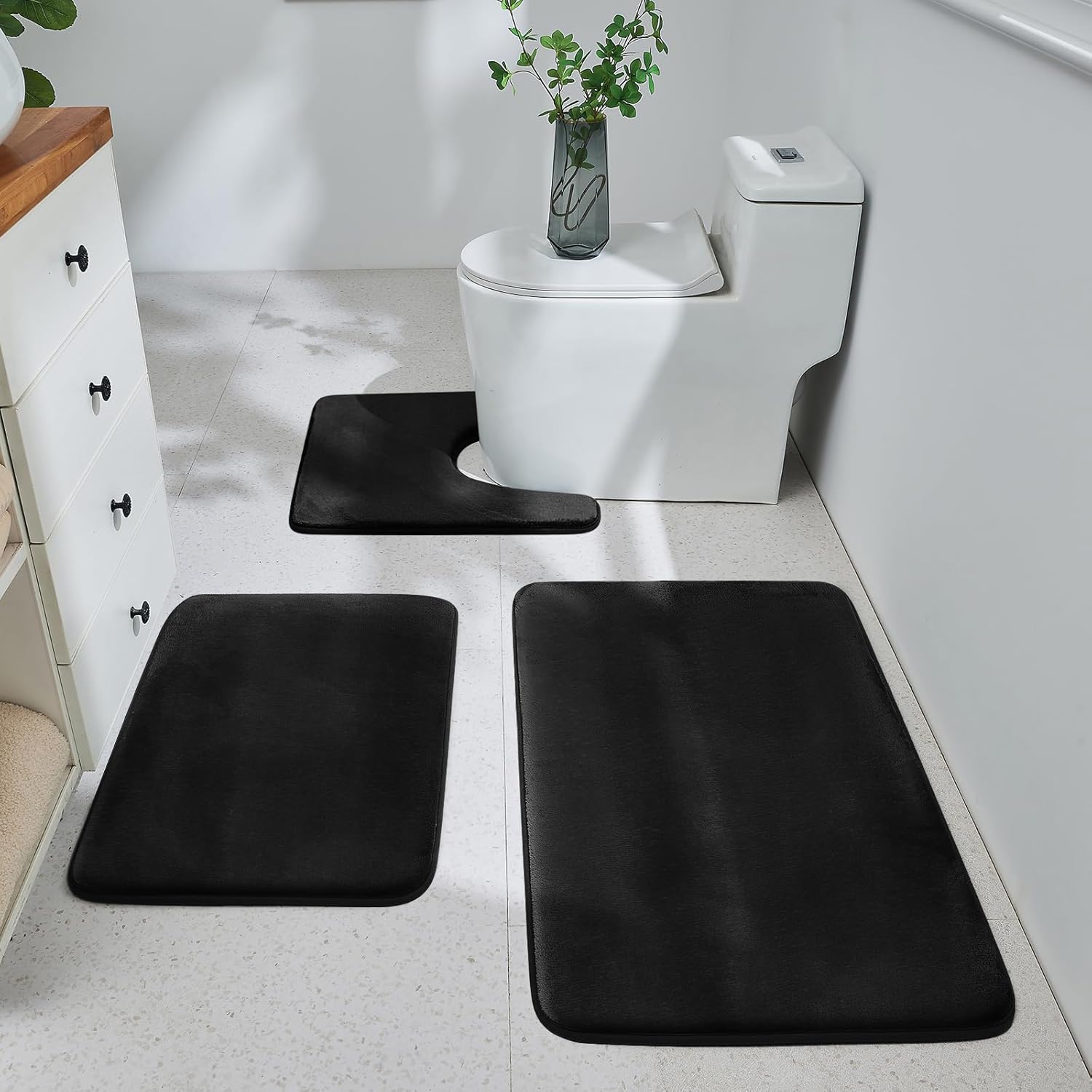 Velvet Memory Foam Bath Rug Set | Non-Slip Ultra Absorbent Bathroom Rugs for Comfort and Safety 1