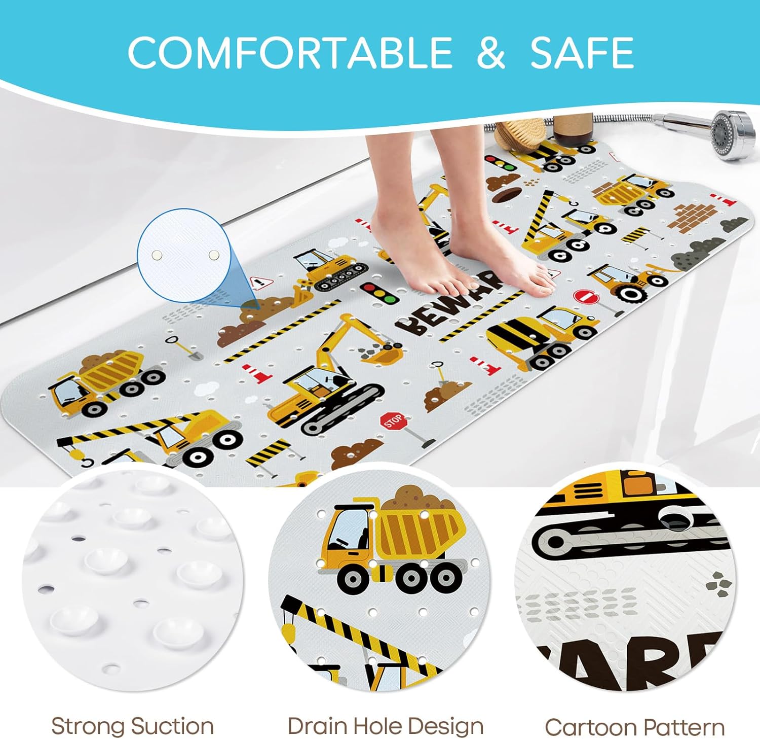 Fun Vehicle Bath Mat | Non-Slip Design with Educational Illustrations | Safe Bathing for Kids 4