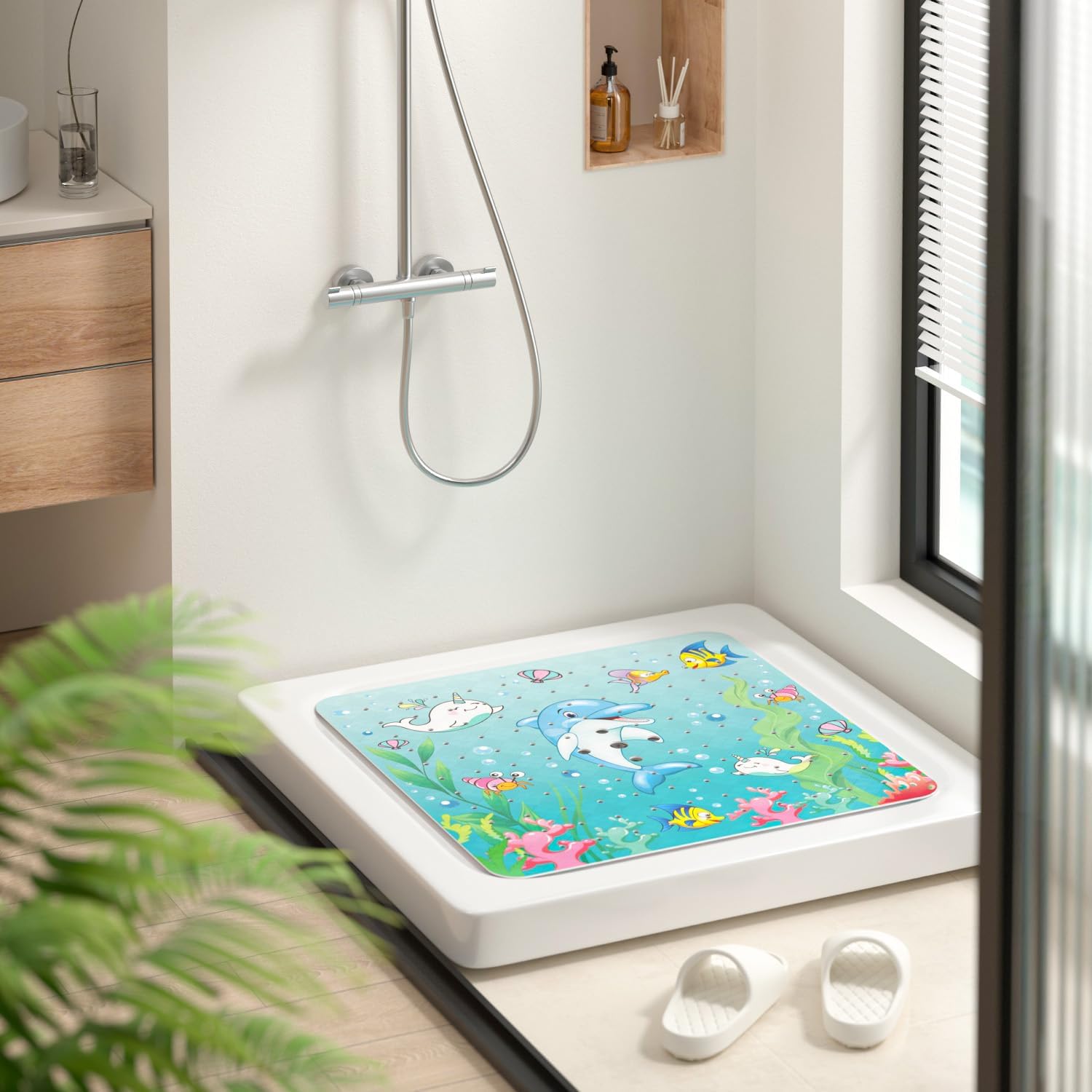 Dolphin Square Shower Mat | Non-Slip Design with 144 Suction Cups | Quick-Dry Surface for Safe Showers 2