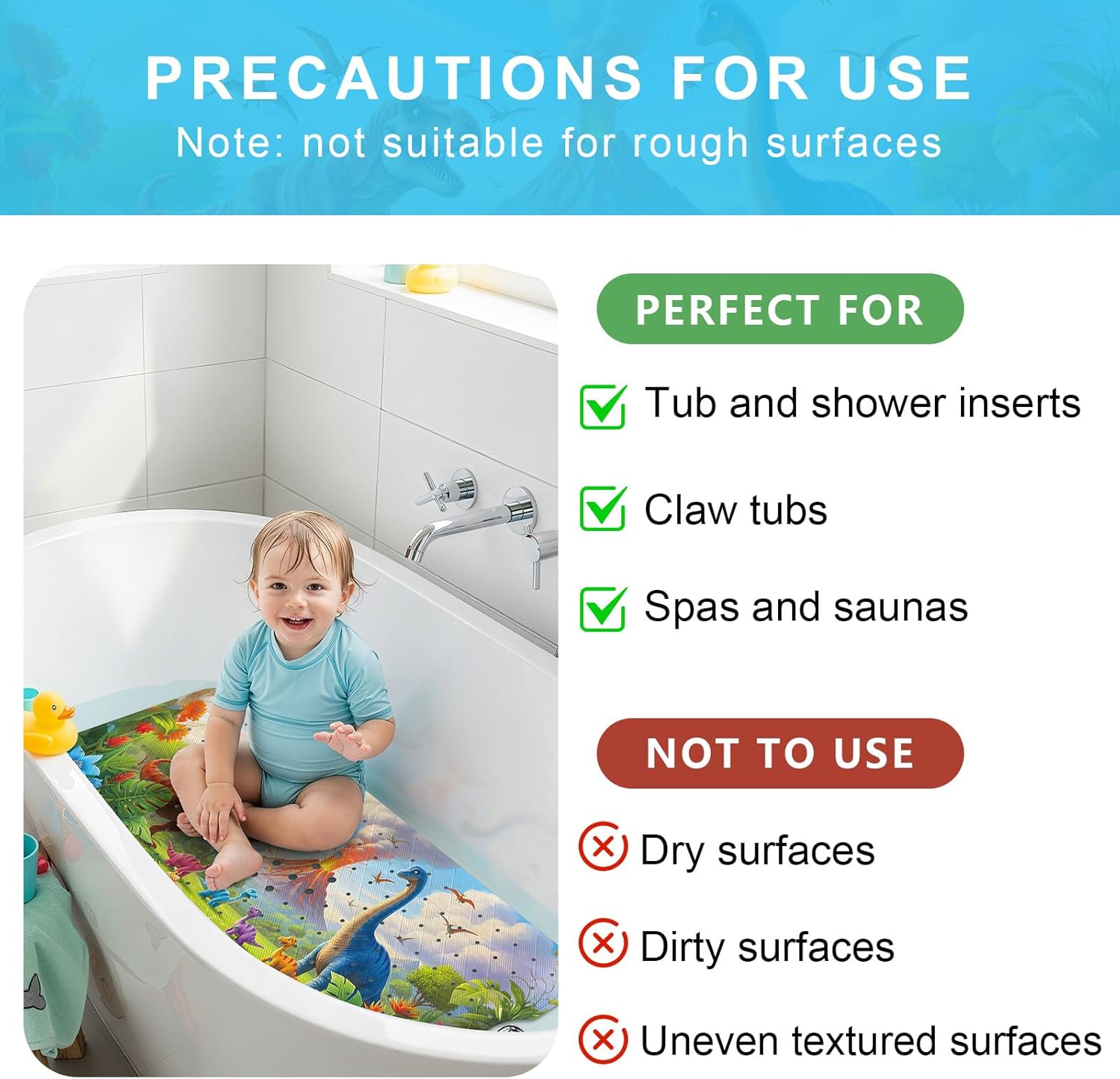Dinosaur Adventure | Non-Slip Baby Bath Mat with 200 Suction Cups | Eco-Certified for Safe Bath Time Fun 4