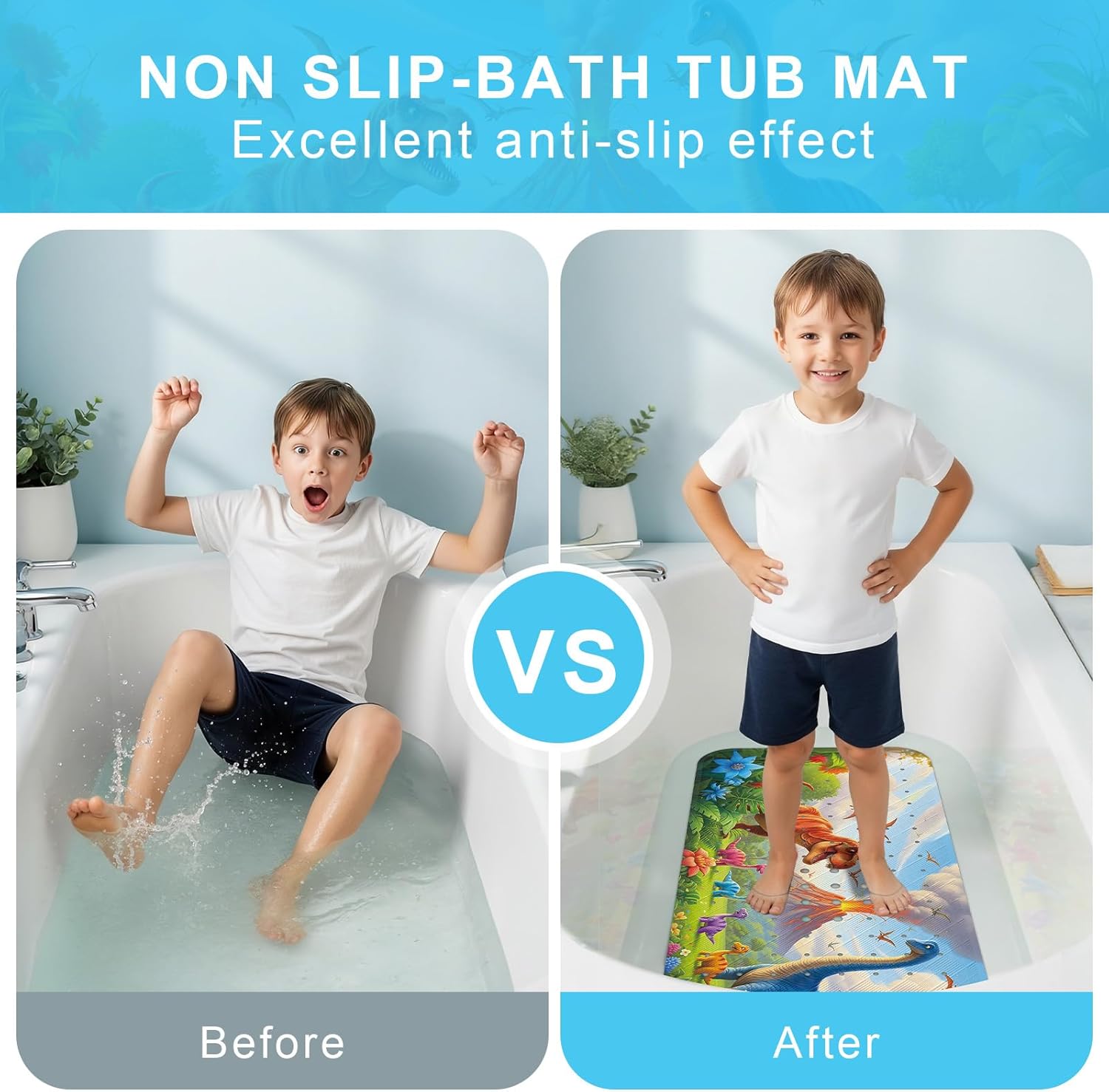 Dinosaur Adventure | Non-Slip Baby Bath Mat with 200 Suction Cups | Eco-Certified for Safe Bath Time Fun 3