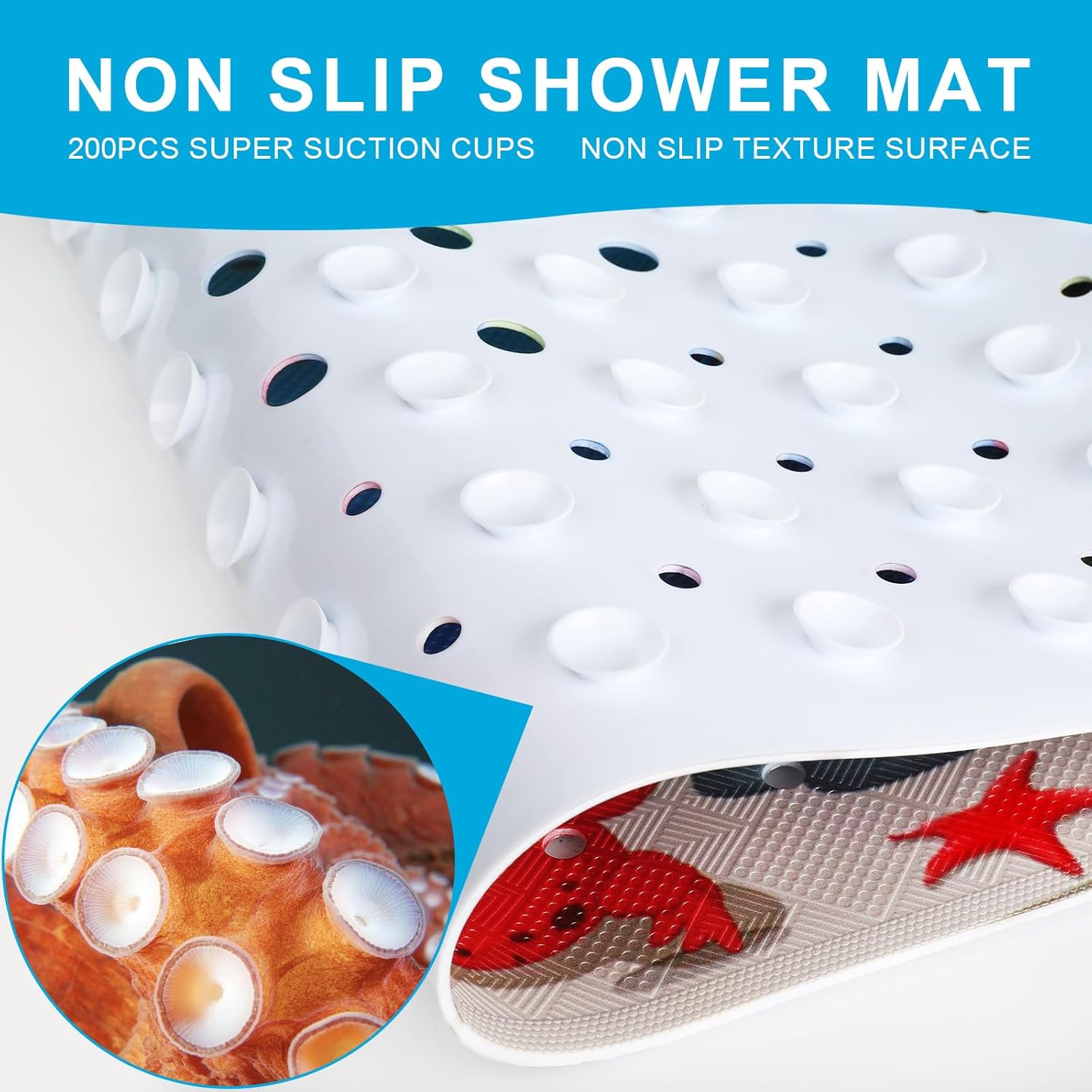 Ocean Friends | Non-Slip Bath Mat with 200 Suction Cups | Eco-Certified Safety for Kids 3