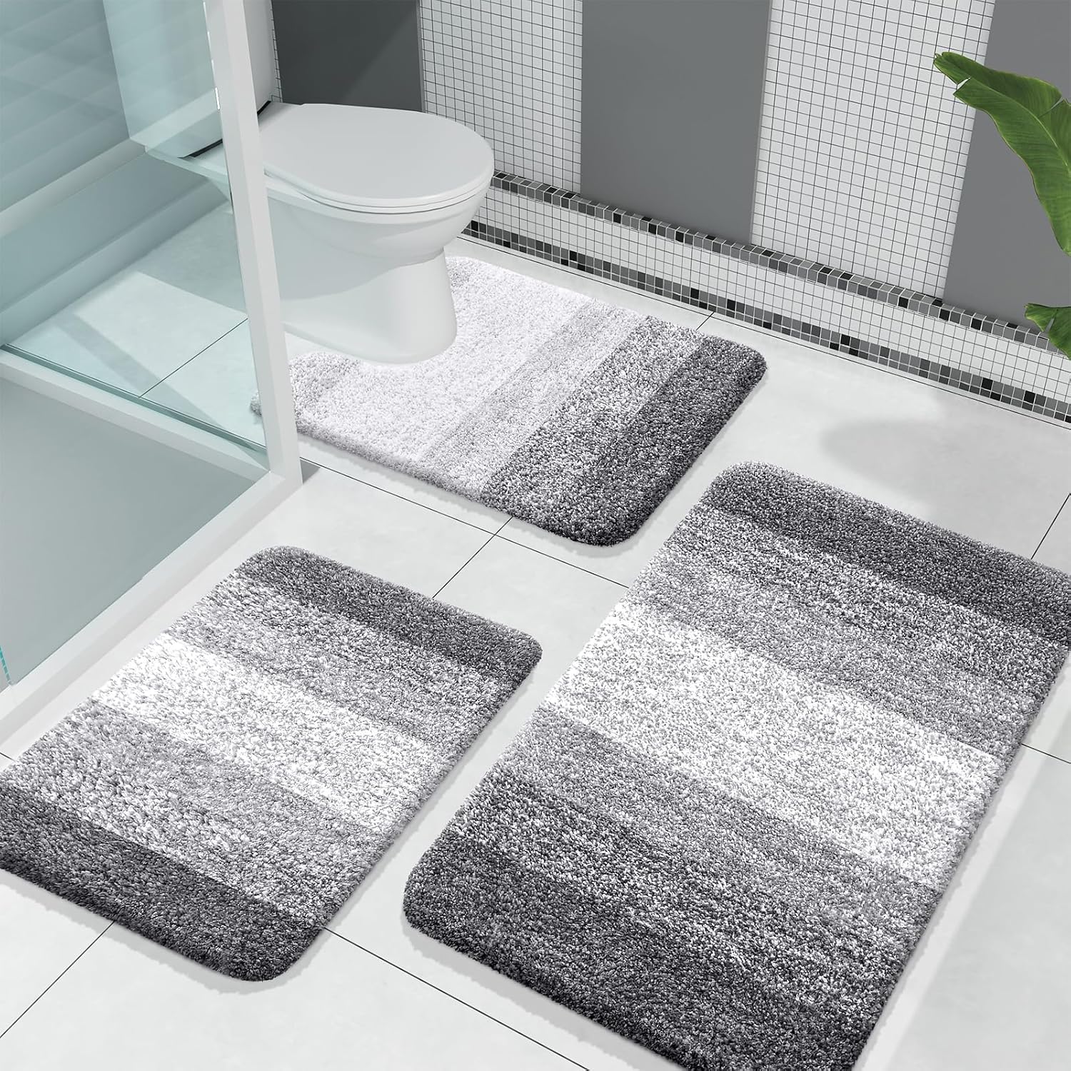 Elegant Ombre Shaggy Bath Rugs Set with Plush Microfiber & Non-Slip Backing for Ultimate Comfort 1