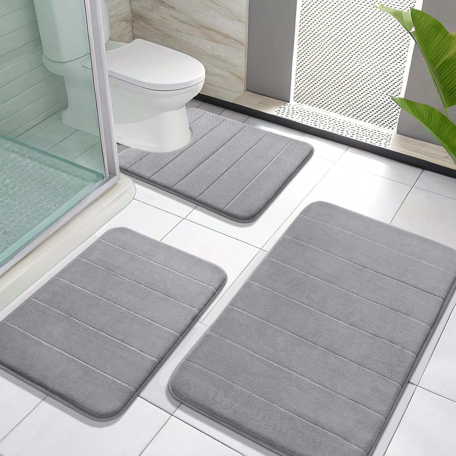 Comfort Cloud | Memory Foam Bath Mat Set with Ultra Soft Velvet Surface | Quick-Dry Design for Cozy Feet 1