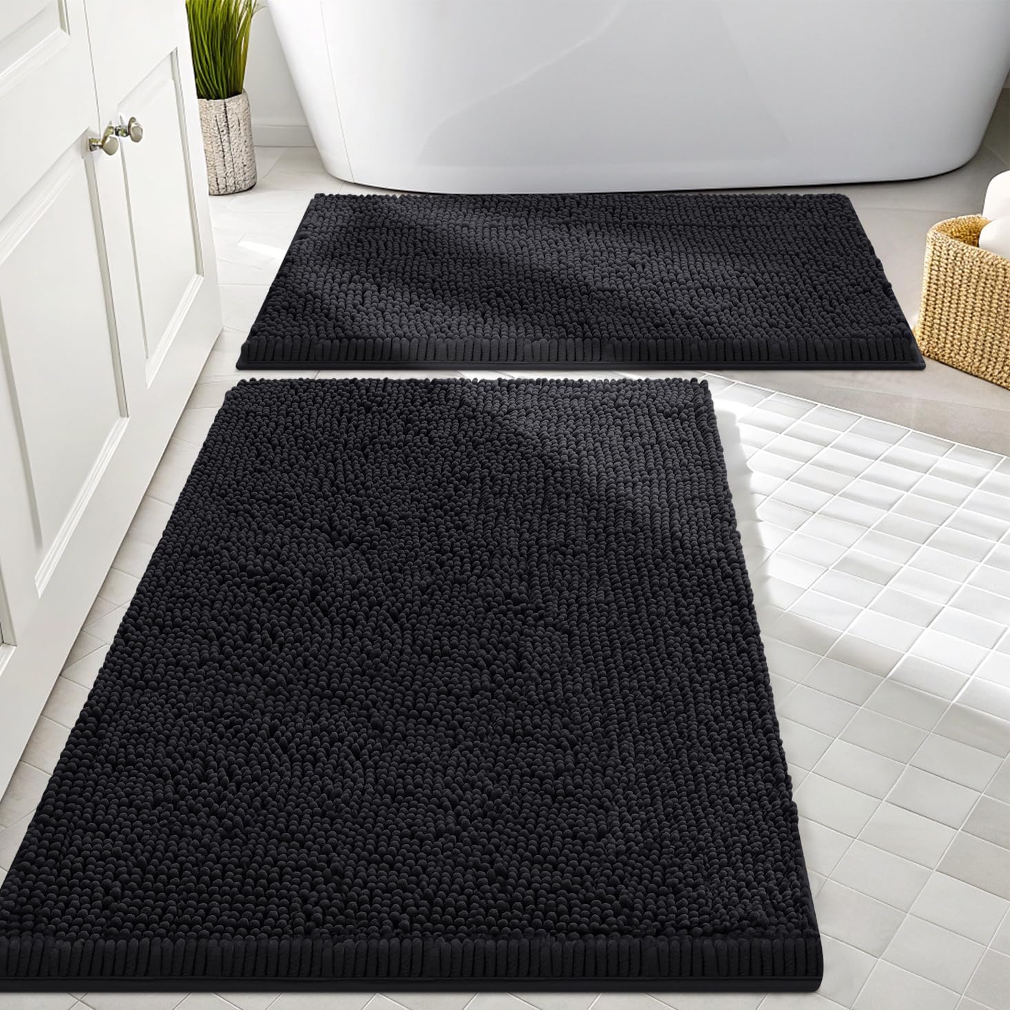 Chenille Shag | Non-Slip Bath Rug Set with Ultra-Soft Microfiber | Luxurious Comfort for Bathroom Bliss 1