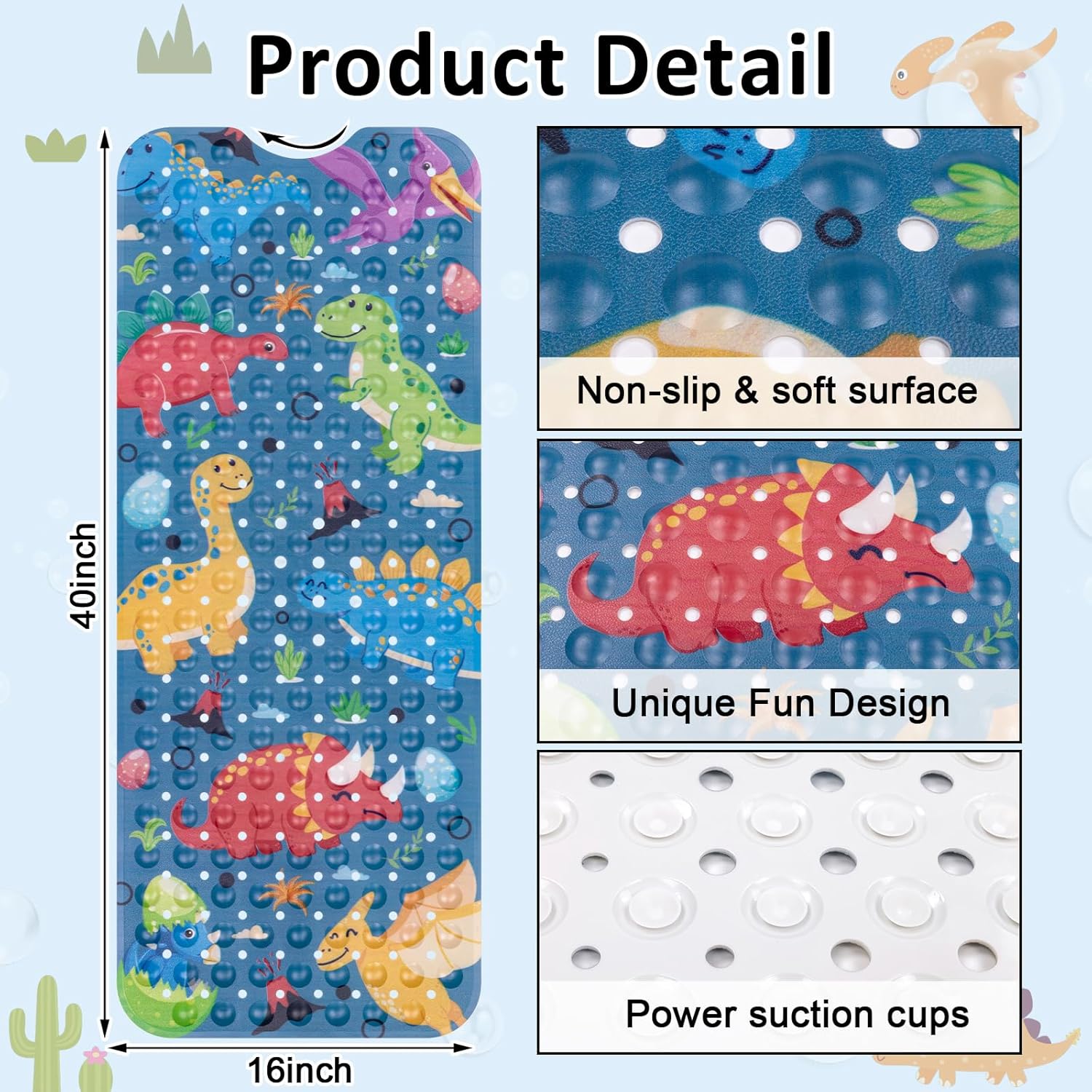 Dinosaur Adventure | Extra Long Non-Slip Baby Bath Mat with Fun Design | Safe & Comfortable for Toddlers 1