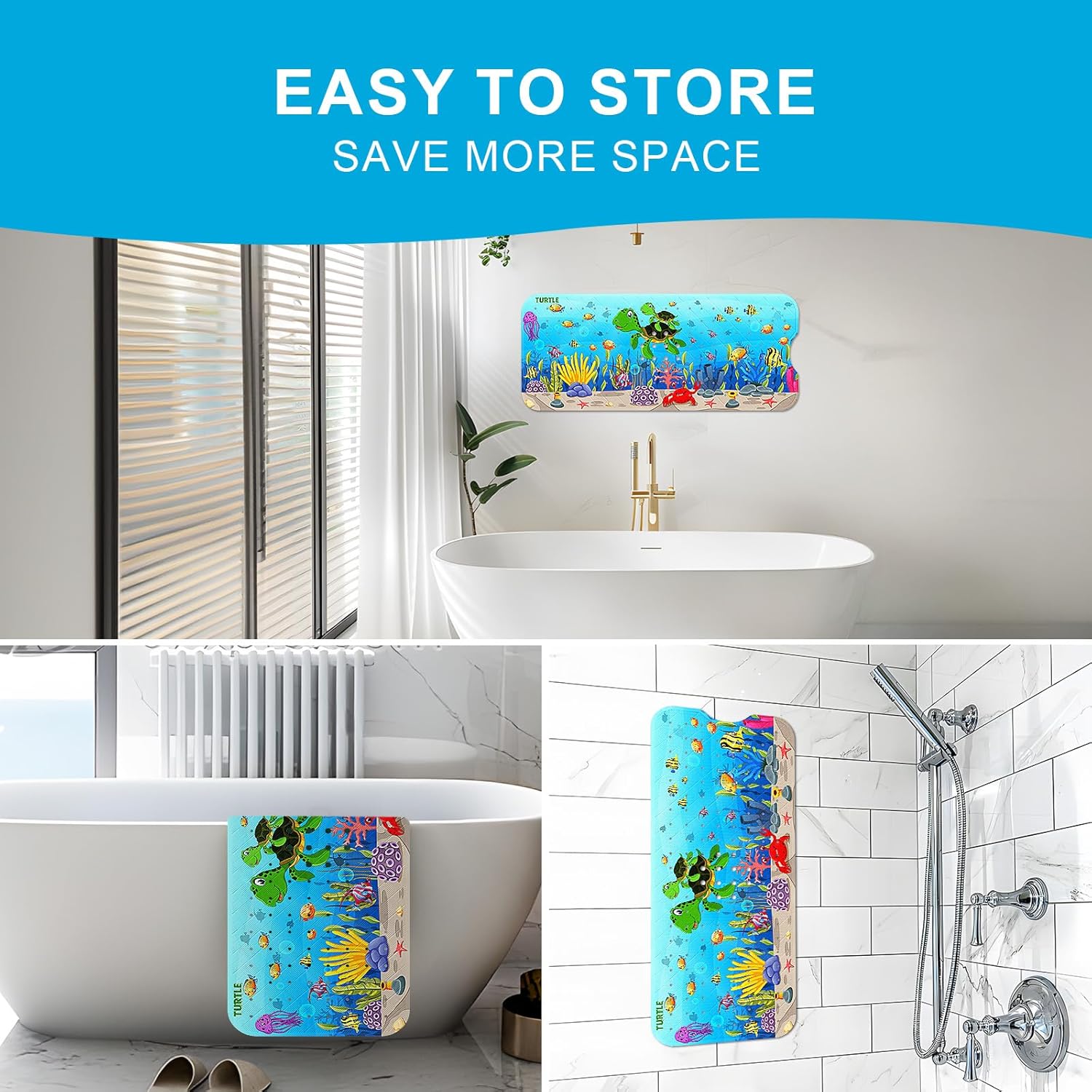 Ocean Friends | Non-Slip Bath Mat with 200 Suction Cups | Eco-Certified Safety for Kids 4