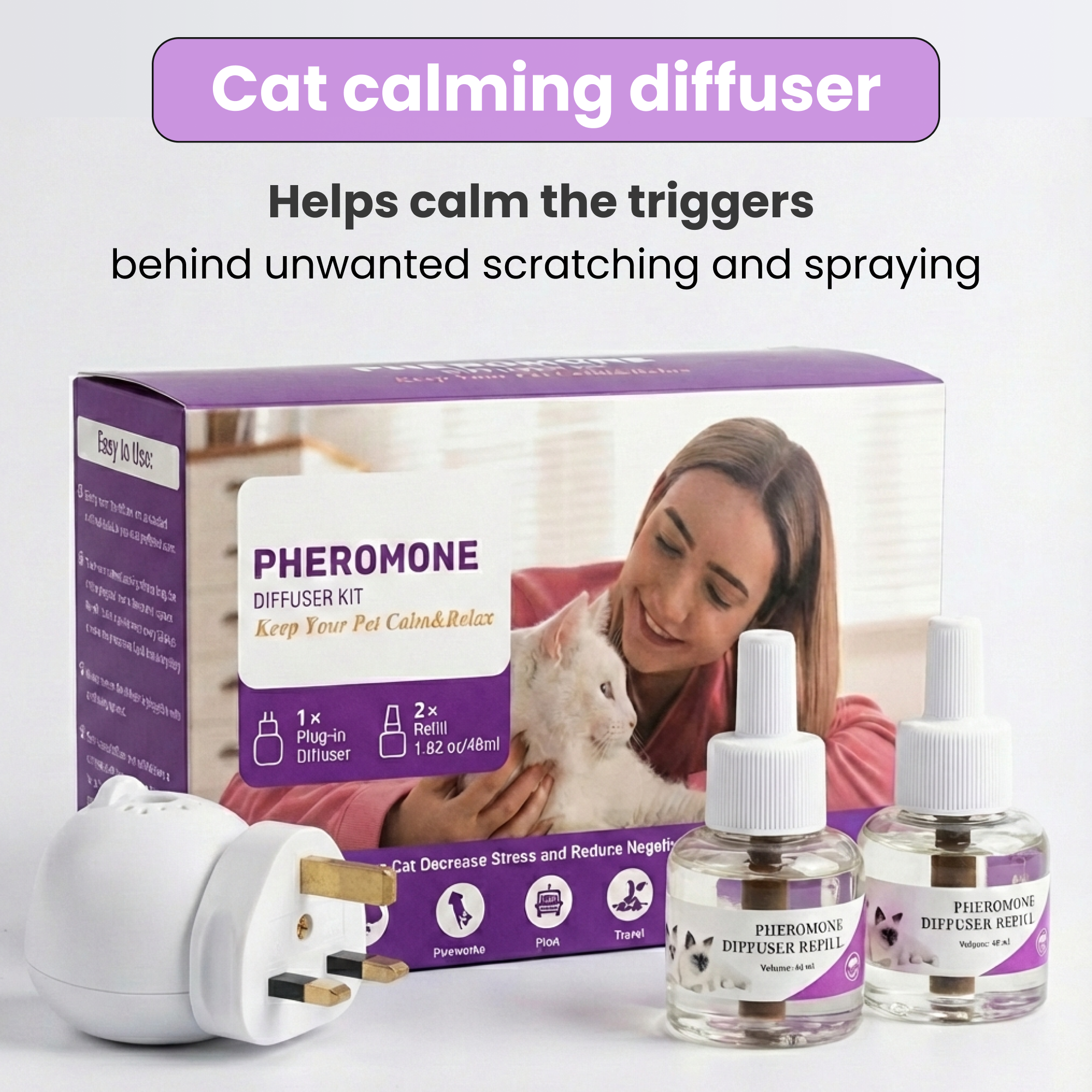 Feline Serenity | Cats Calming Diffuser Set with Essential Oils | Stress Relief for Anxious Cats 1