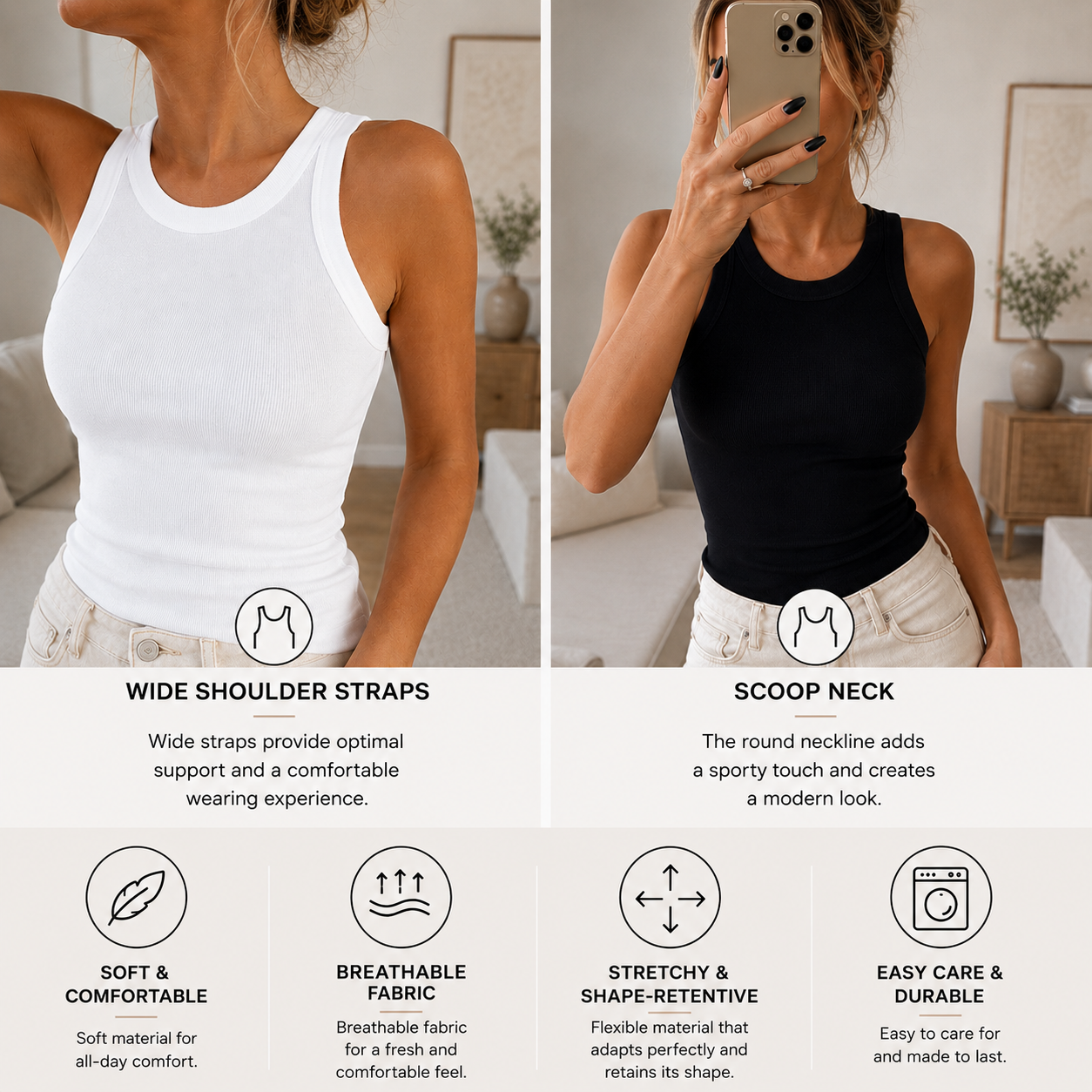 The Ribbed Tank – 2+1 FREE (Without Pads)