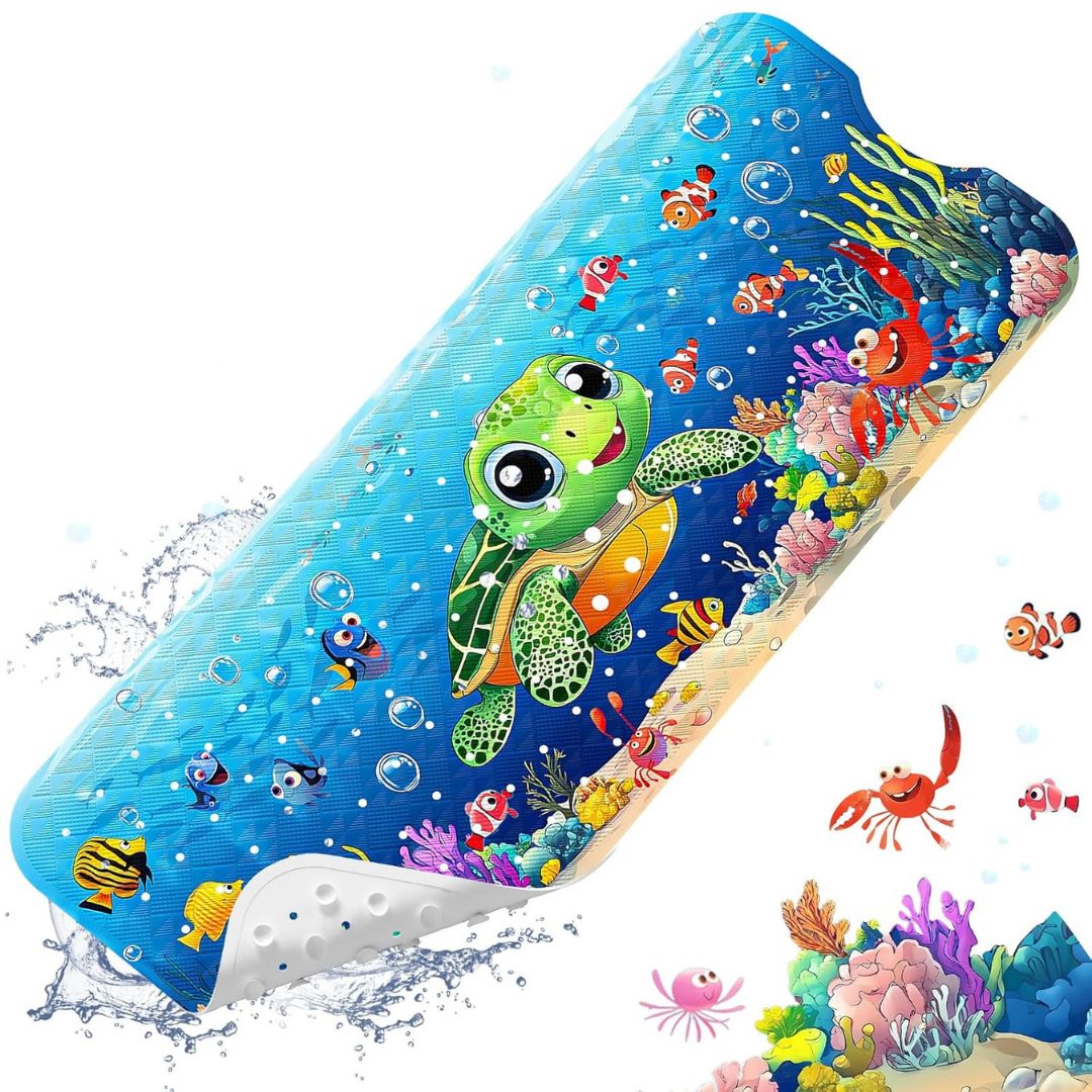 Eco-Friendly Cartoon Turtle Bath Mat with Non-Slip Design for Safe Bathing 1