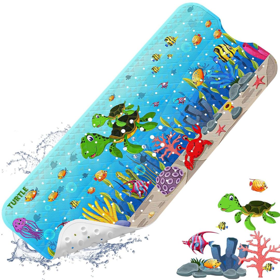 Ocean Friends | Non-Slip Bath Mat with 200 Suction Cups | Eco-Certified Safety for Kids 1