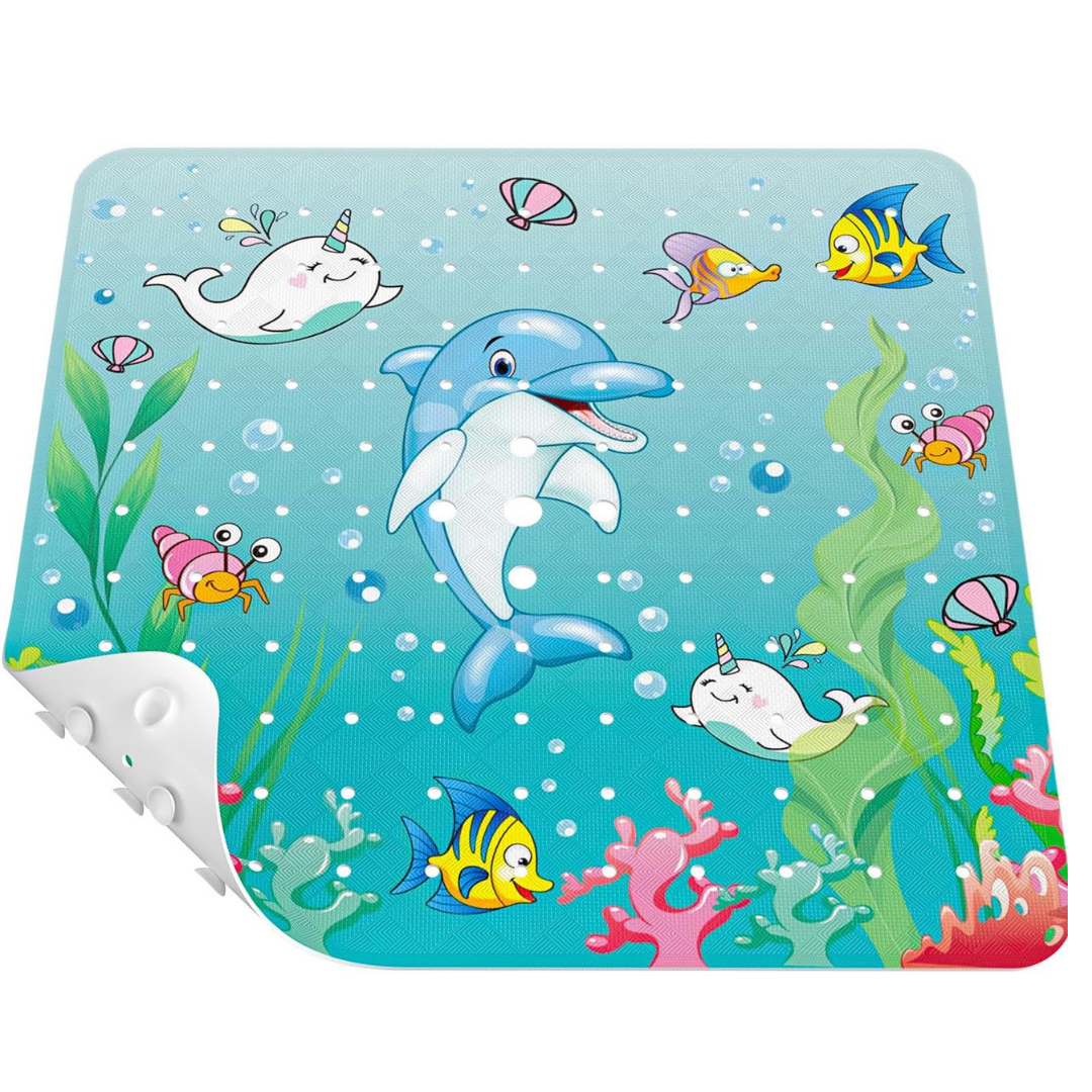 Dolphin Square Shower Mat | Non-Slip Design with 144 Suction Cups | Quick-Dry Surface for Safe Showers 1