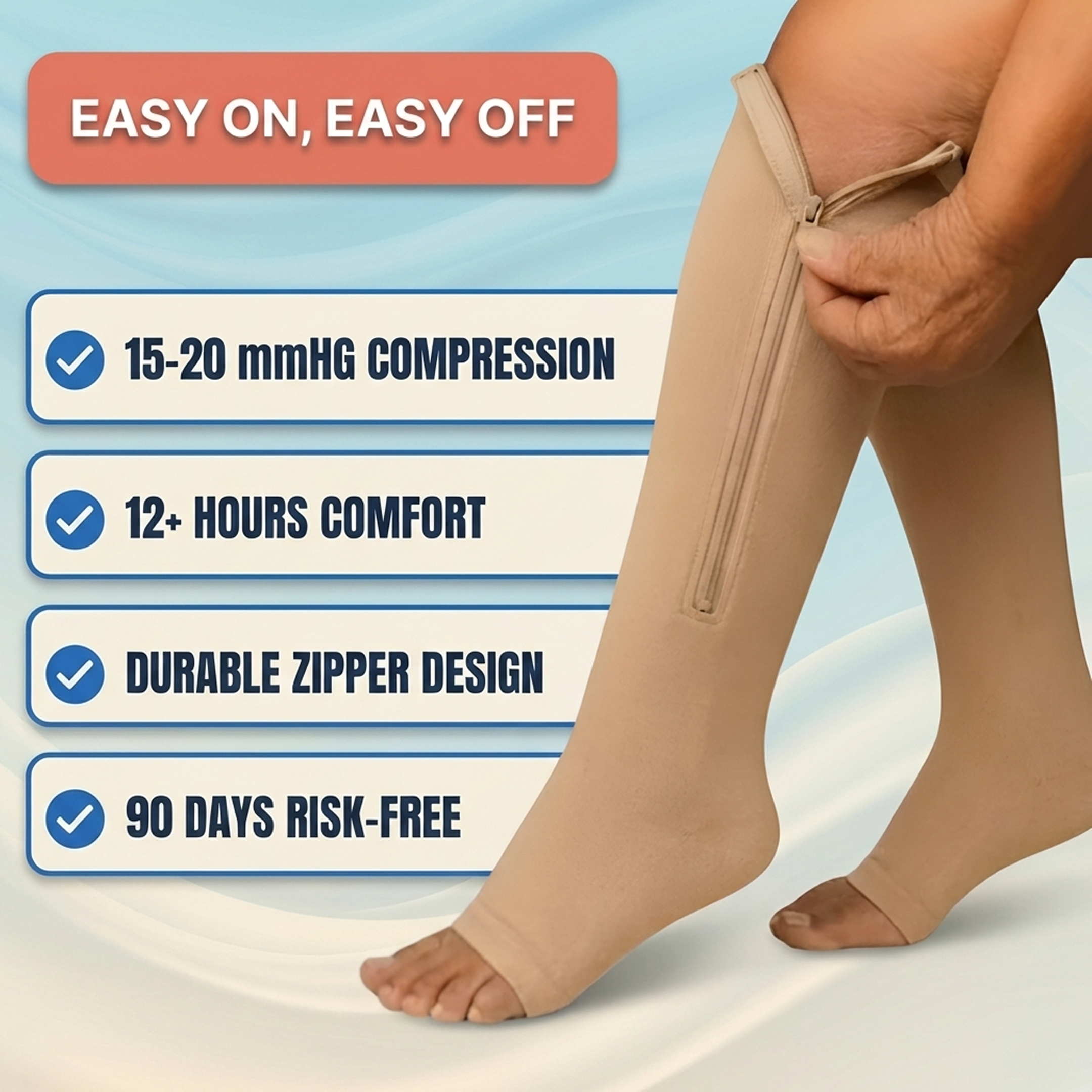 Zipper Travel Compression Socks – Easy-On Support for Cramped Flights