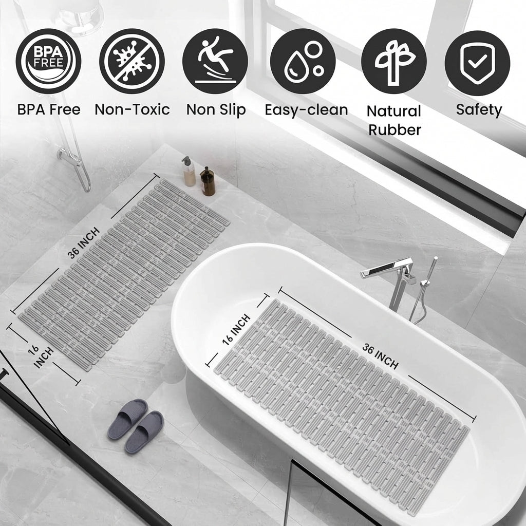 Eco-Friendly Rubber Bath Mat | Non-Slip Shower Mat with 216 Suction Cups | Ultimate Stability for Safety 2