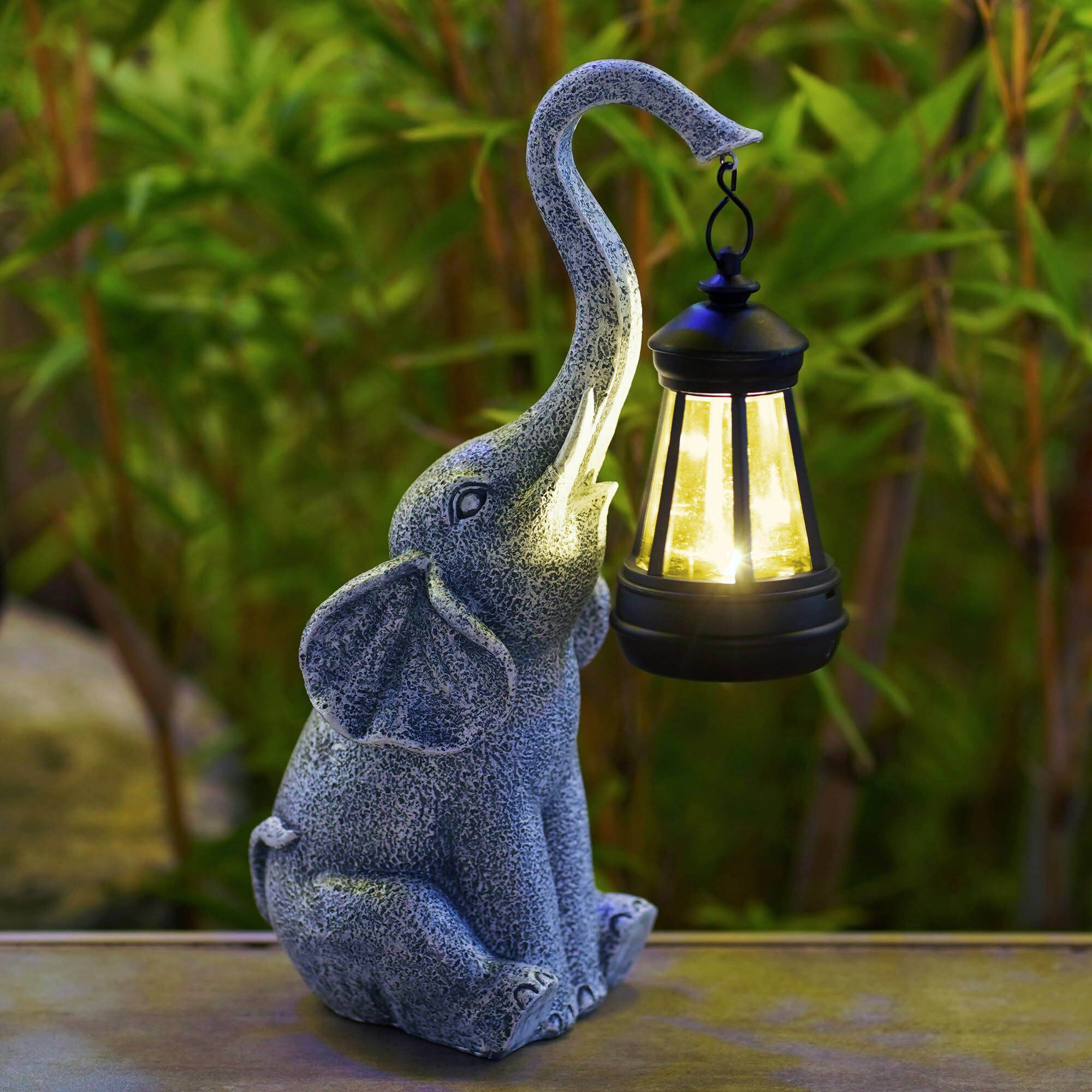 Elegant Garden Decor | Solar Elephant Lamp with Lantern for Ambient Lighting 1